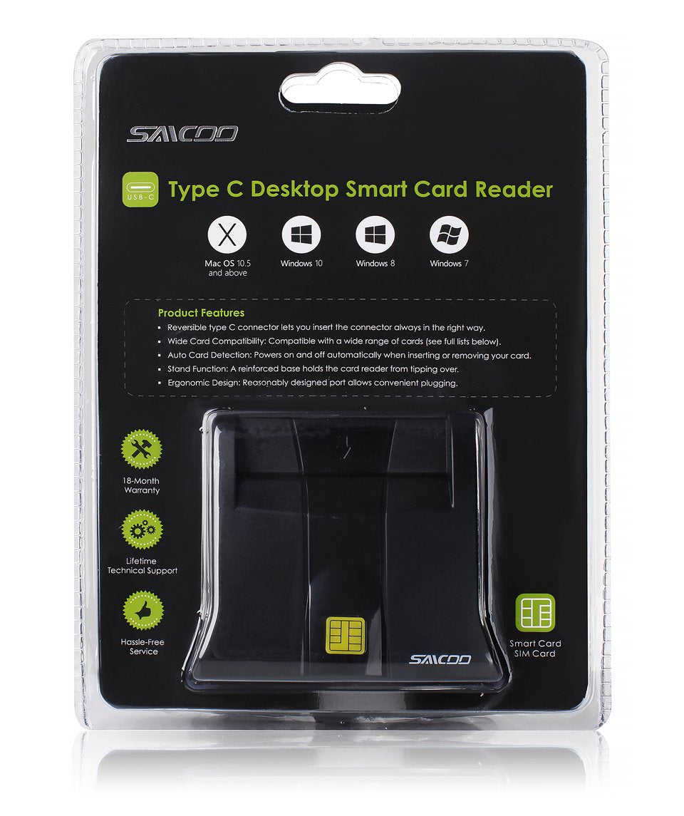 Type C Smart Card Reader Saicoo Dod Military Usb C Common Access Cac Card Reader, Compatible With Mac Os, Win   Vertical Version (Don'T Support Va Piv Card)
