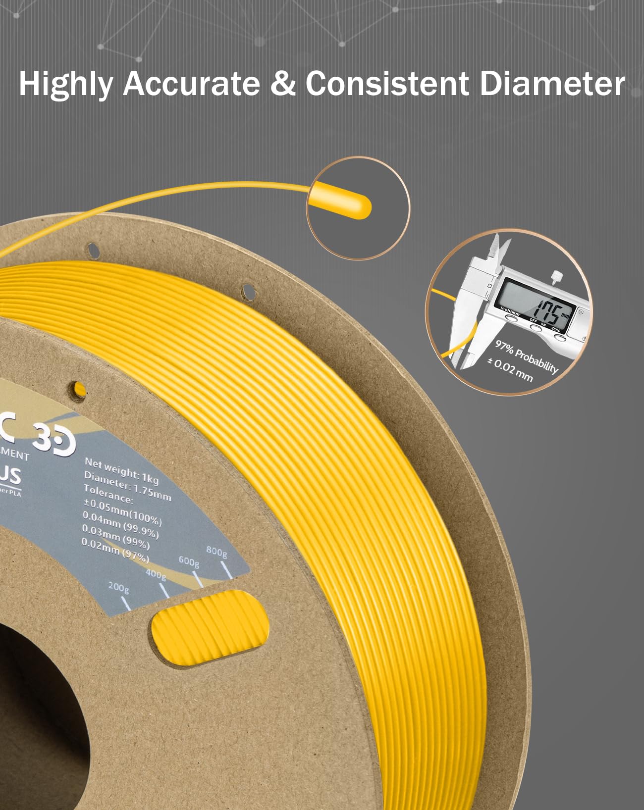 Duramic 3D Pla+ Filament 1.75Mm 1Kg Yellow, Pla Plus 3D Printer Filament 1Kg Spool(2.2Lbs) Pla Pro Tougher And Stronger, Dimensi