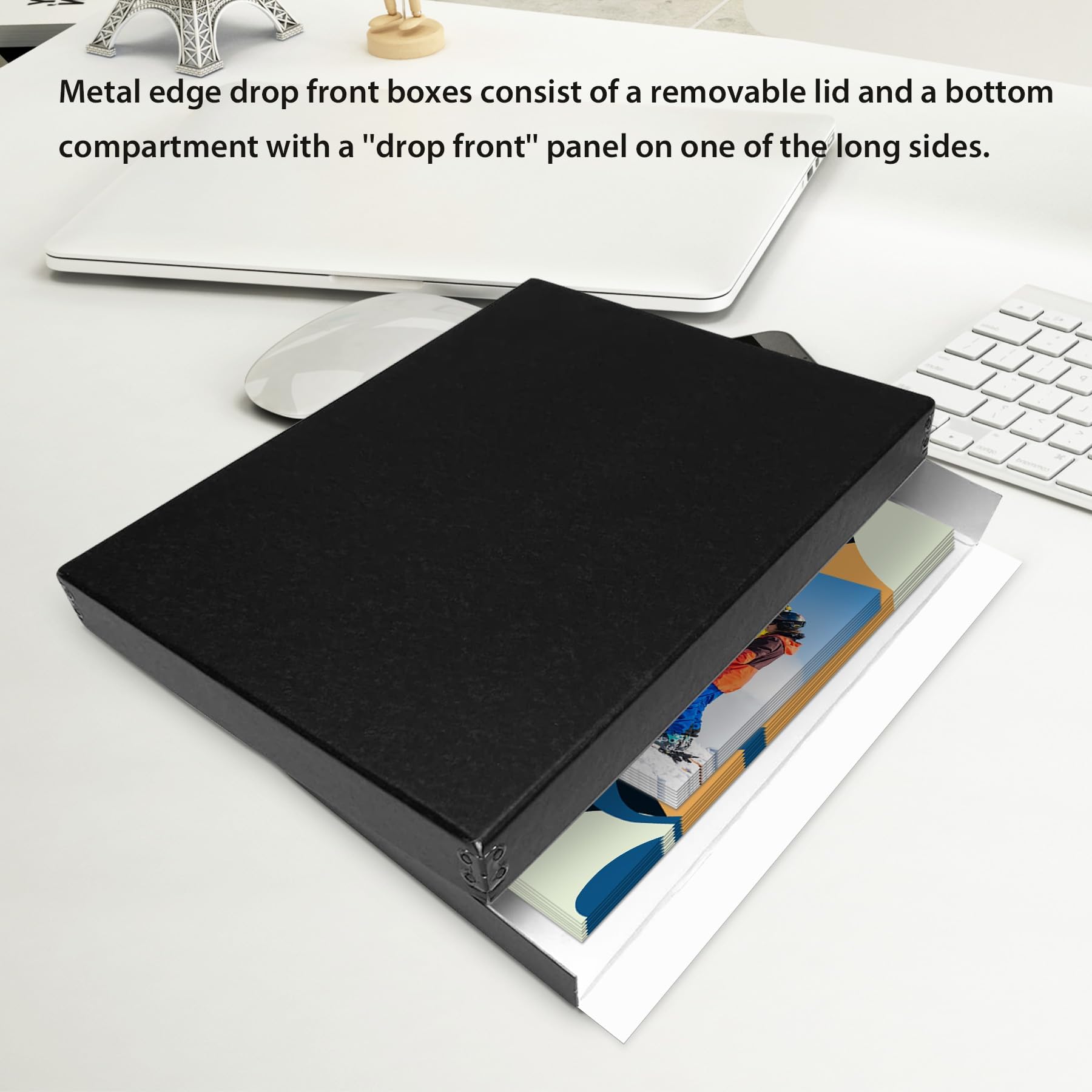 Lineco Museum Archival Storage Box, 9.75X12.75X1.5 In. Drop Front Design. Acid Free With Metal Edge. Organize Photos, Pictures, Prints, Documents, Crafts, Diy. Black, 2 Pack