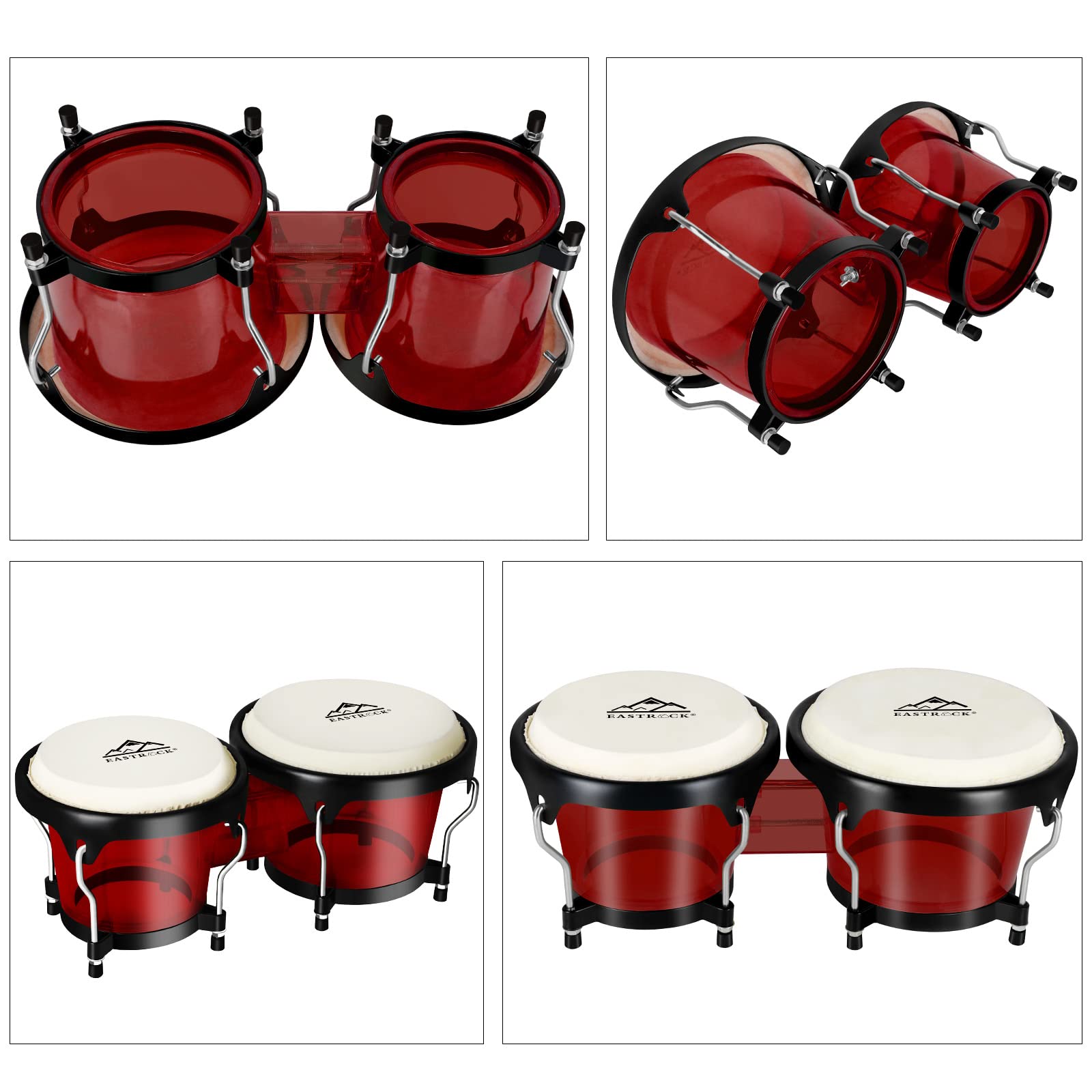 Eastrock Bongo Drums 6    And 7    Set For Kids Adults Beginners Professionals Transparent Cavity And Metal Bongos Drum Percussi