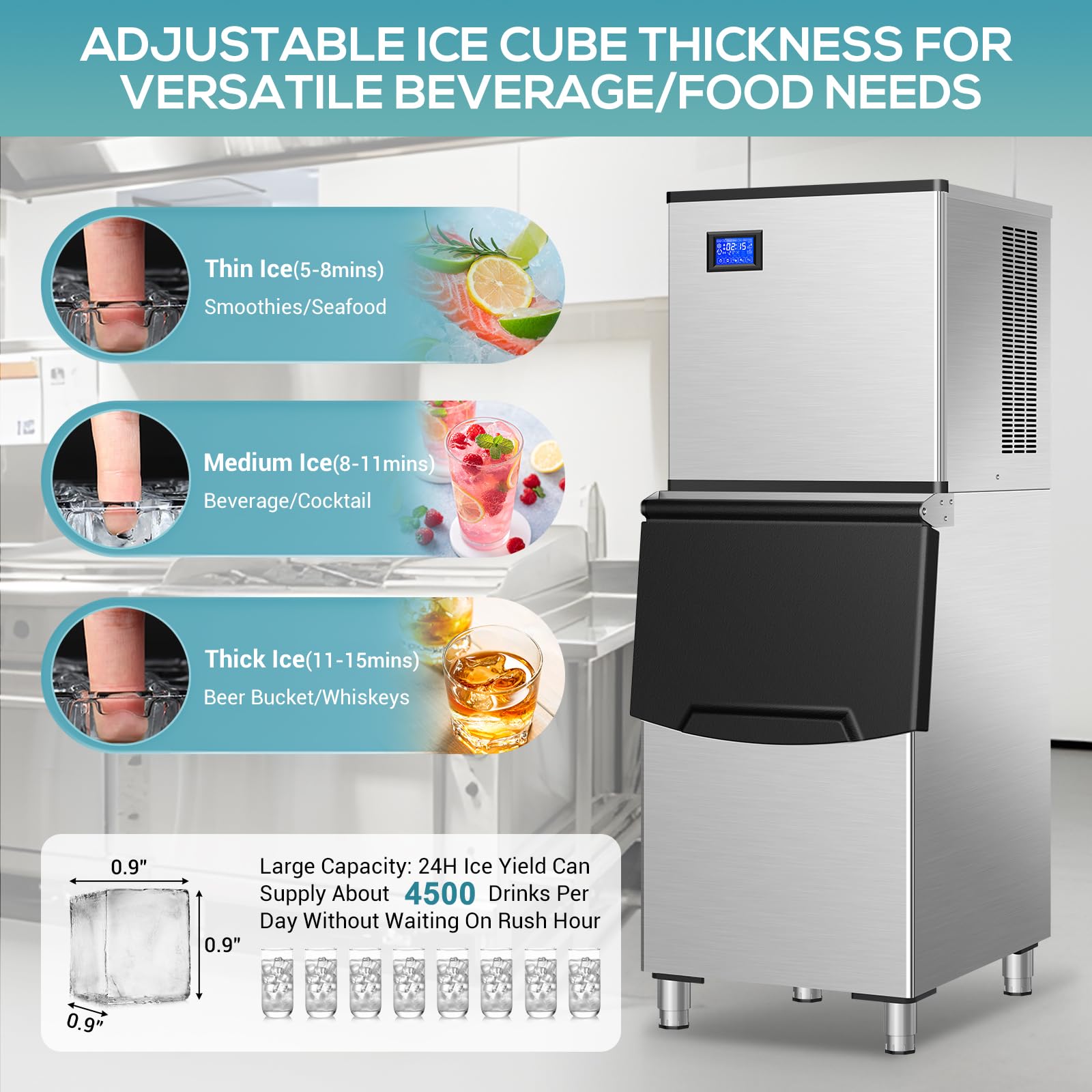 Commercial Ice Maker Machine 200Lbs/24H, 72Pcs Ice Cubes Under Counter Ice Maker With Water Line And Filter, Freestanding Ice Ma