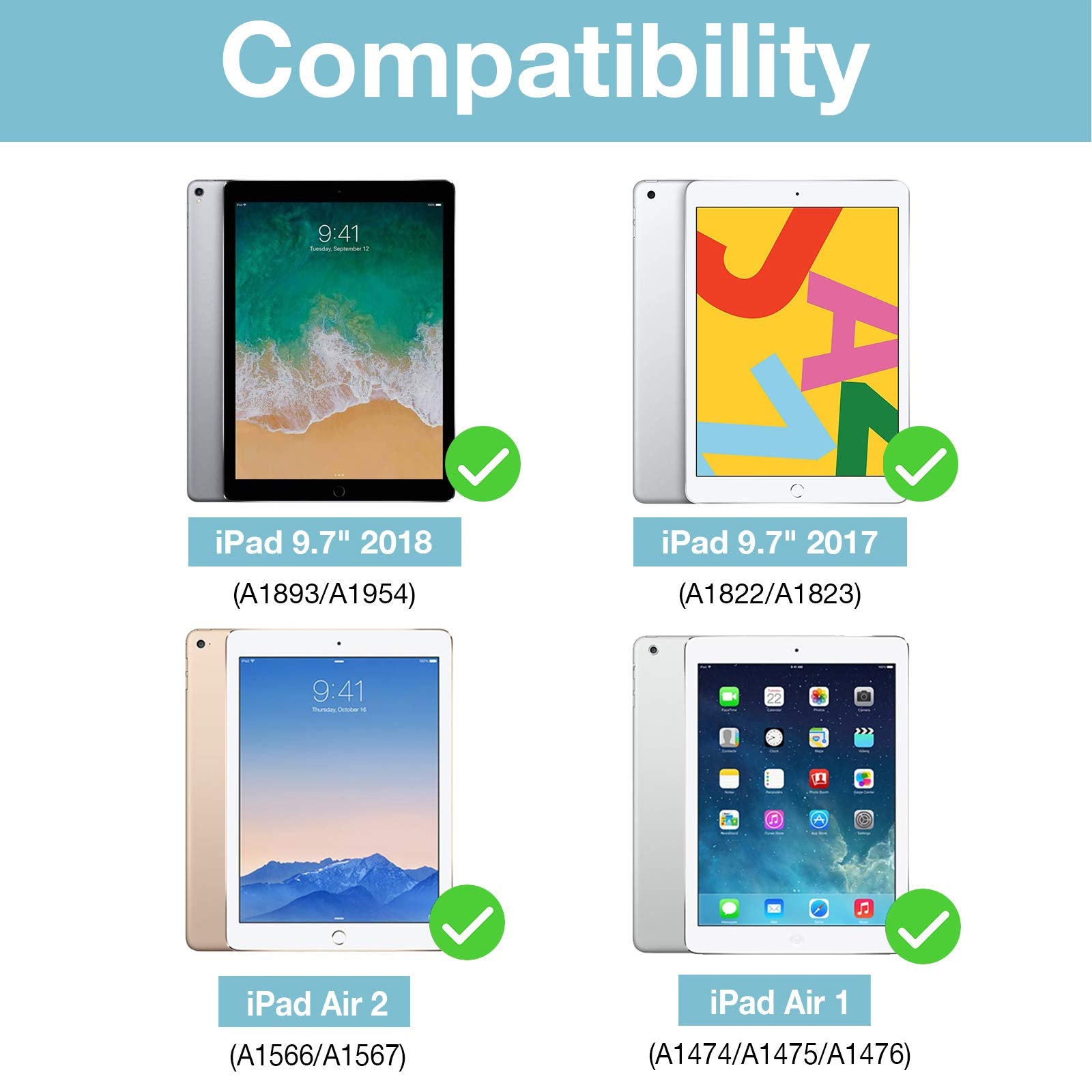 Procase Smart Cover For Ipad 9.7 (2018 & 2017, Old Model) / Ipad Air 2 / Ipad Air Case, Slim Stand Protective Folio Case For Ipad 9.7 Inch 5Th/6Th Generation, Also Fit Ipad Air 2 / Ipad Air  Teal