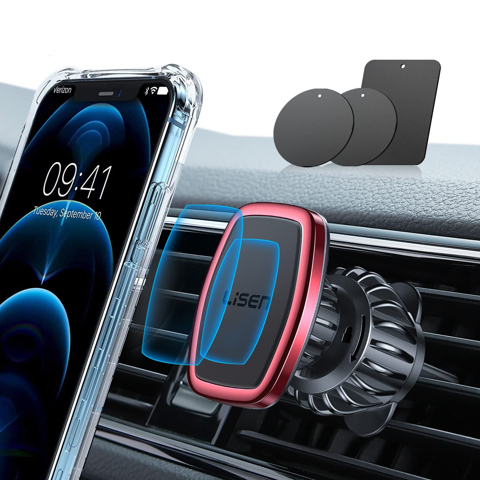 Lisen Magnetic Phone Holder For Car Upgraded Clip Ultra Car Phone Holder 6 Strong Magnets Cell Phone Holder Car Magnetic Case Fr