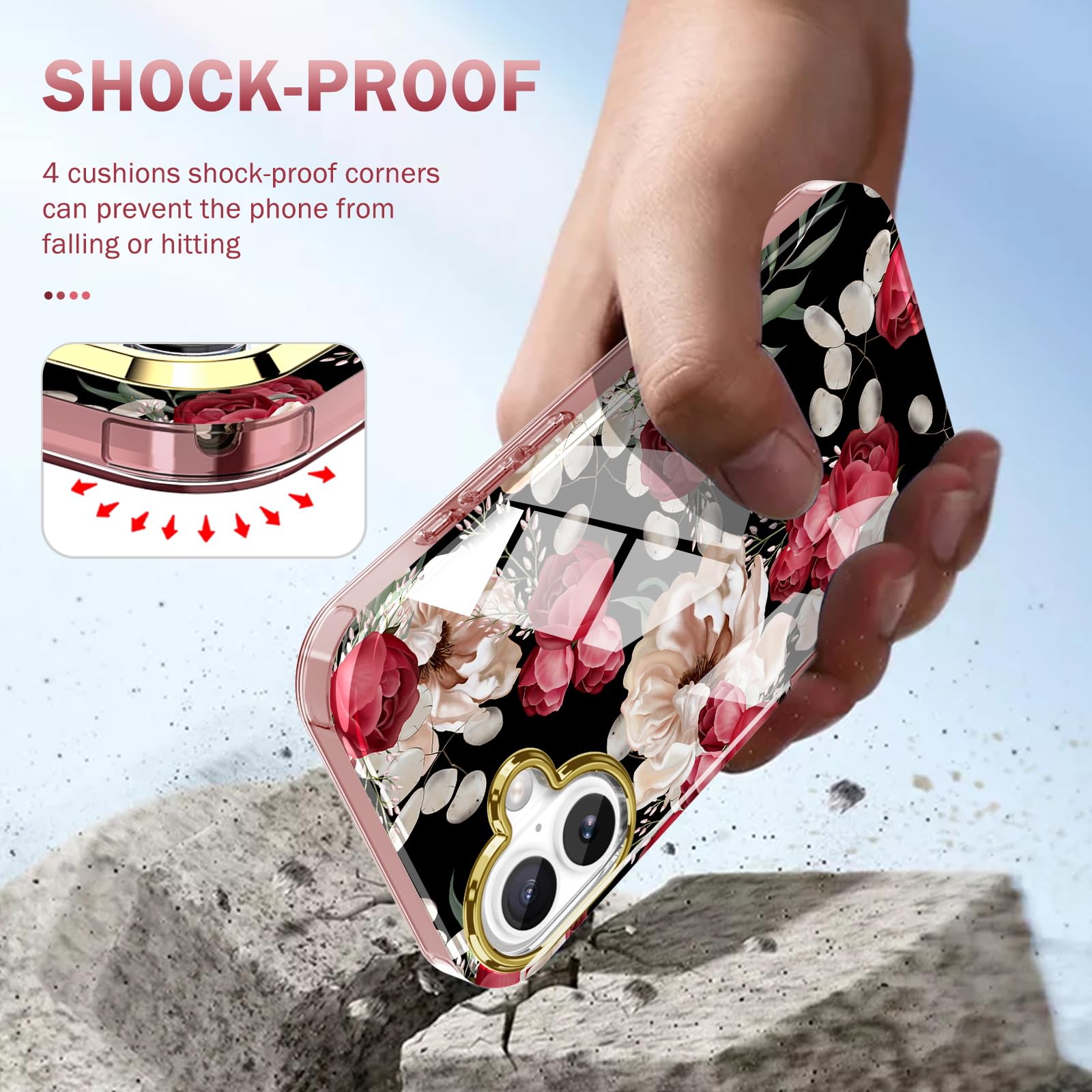 Turquiase Cute Flower Case For Iphone 16 6.1 Inch Built With Screen Tector, Lightweight And Stylish Full Body Shockof Tective Ru