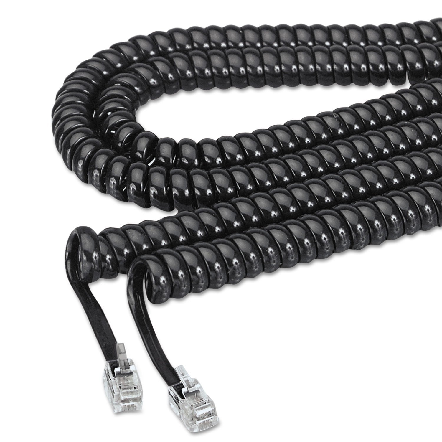 Coiled Phone Cord, Plug/Plug, 12 ft., Black