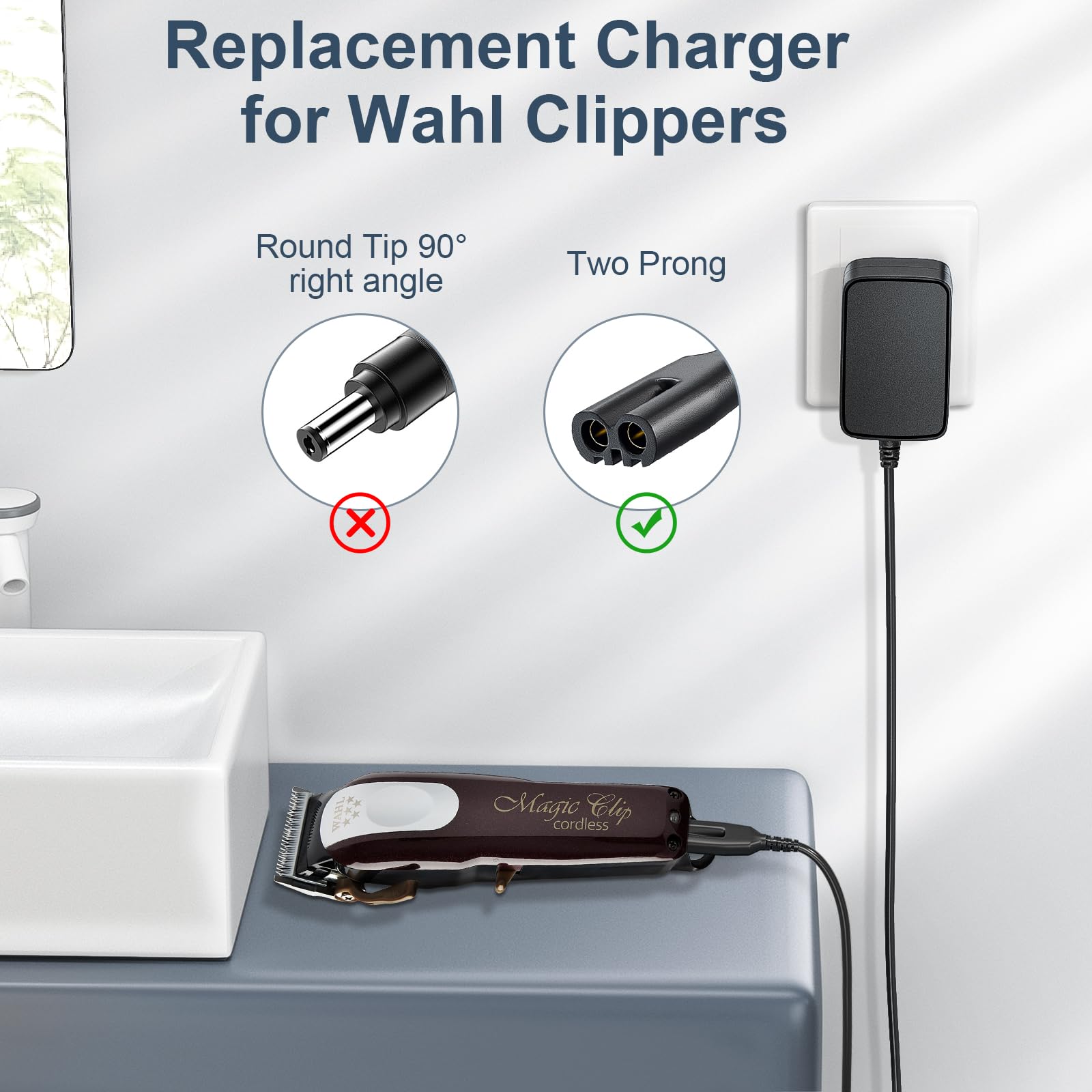 Punasi 4V Replacement Charger For Wahl Magic Clipper Cordless 8164/8591/ 8148/8504/ 8509, 5 Star Magic Clip Cordless Trimmer, 19