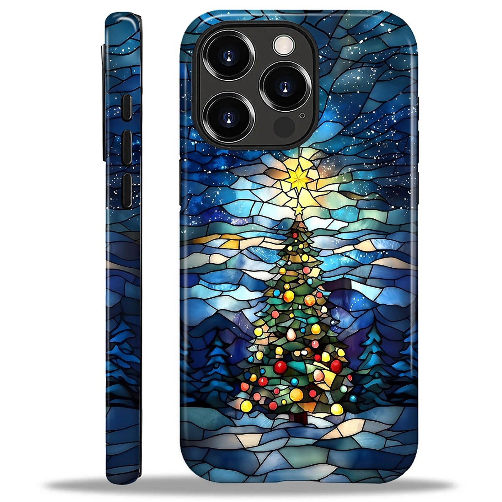 Goodsprout for iPhone 15 Pro Case,Hybrid 2-Layer Hard Shell + Silicone Protective Case -Resistant Shockproof- Christmas Tree Sta