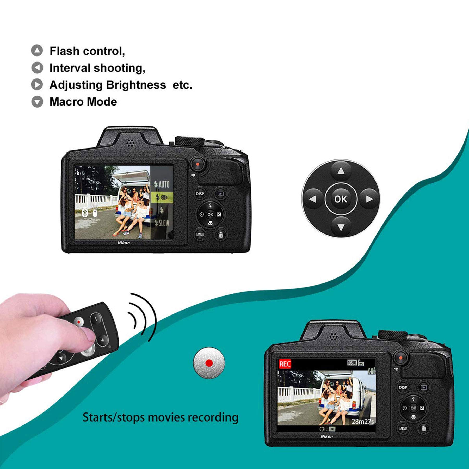 Aodelan Wireless Remote Control For Nikon Coolpix P1000 Z50 B600 A1000 P950 Z50 Z6 Ii Z7 Ii Z Fc Zfc Accessories, Replace Ml L7