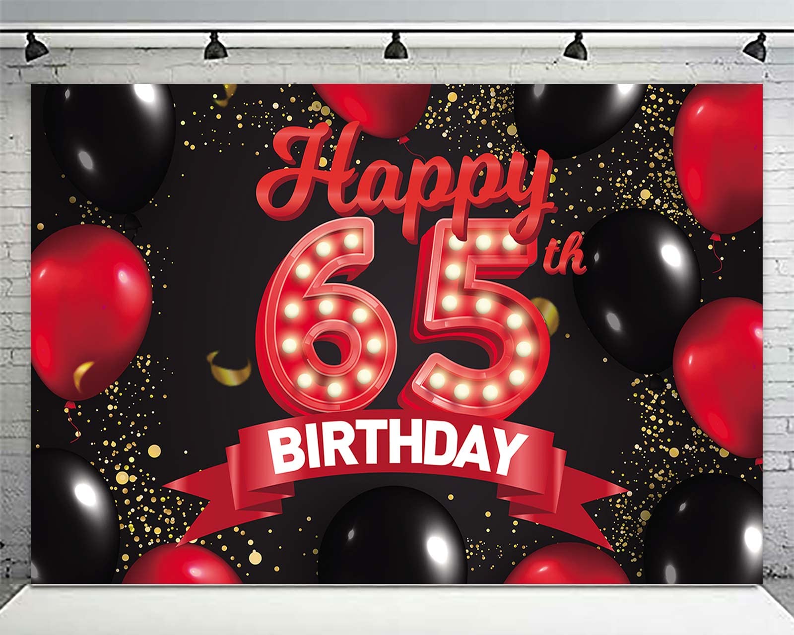 Happy 65Th Birthday Red And Black Banner Backdrop Decorations Balloons Theme Decor For Girls Women Princess 65 Years Old Birthda