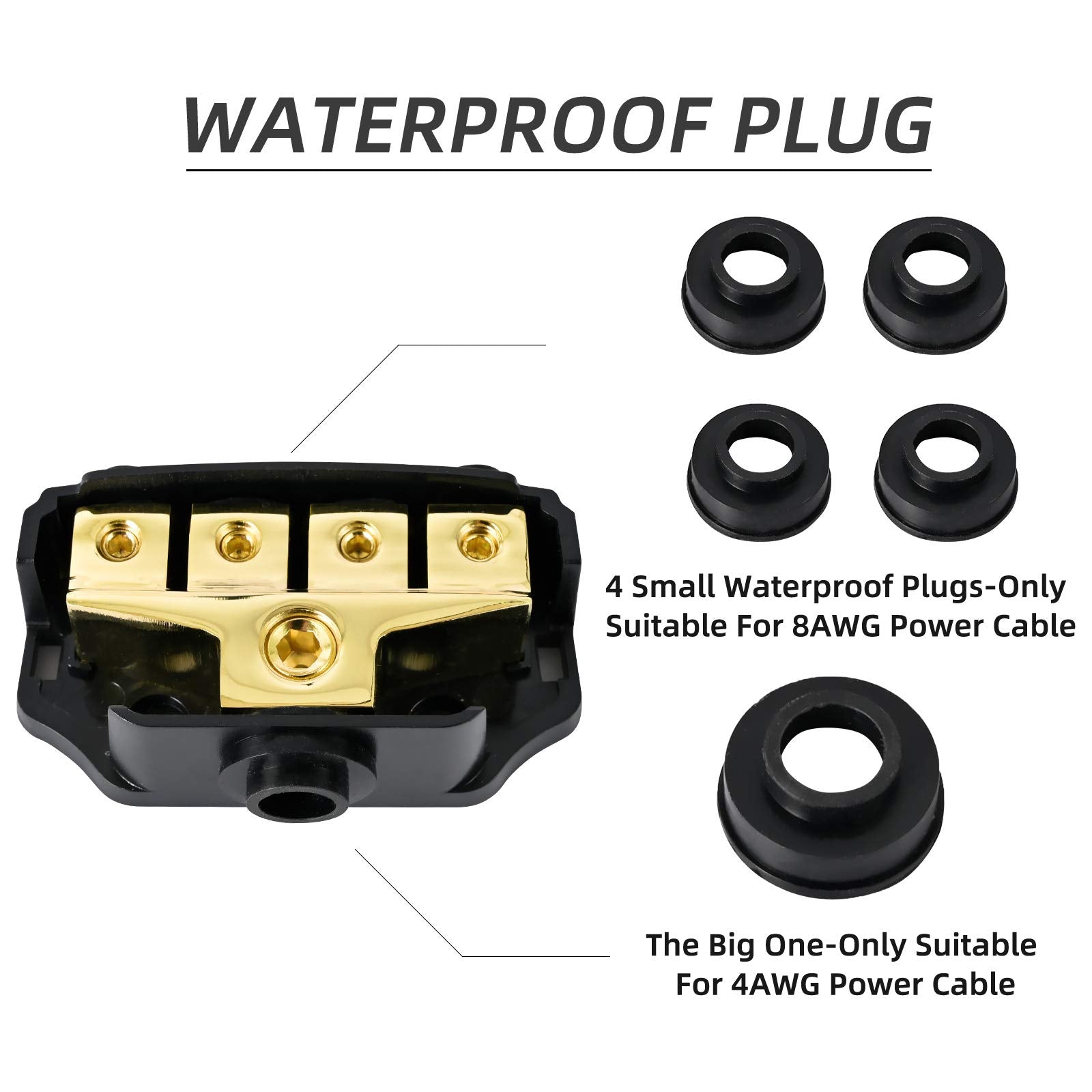 Leigesaudio Copper 0/2/4 Gauge In 4/8/10 Gauge Out Power Distribution Block For Car Audio Splitter(1 In 4 Out)