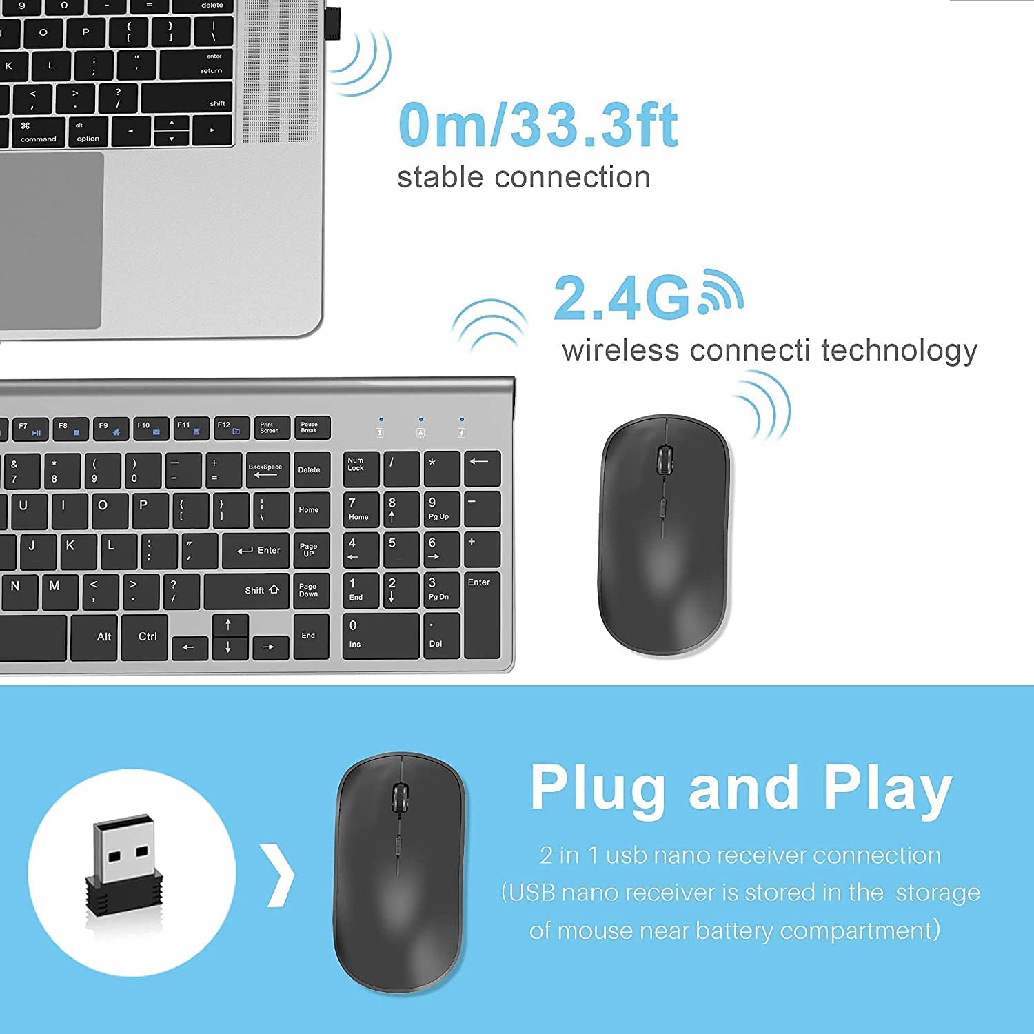 Wireless Keyboard And Mouse,J Joyaccess 2.4G Ergonomic And Slim Wireless Computer Keyboard Mouse Designed For Windows, Pc, Lapto