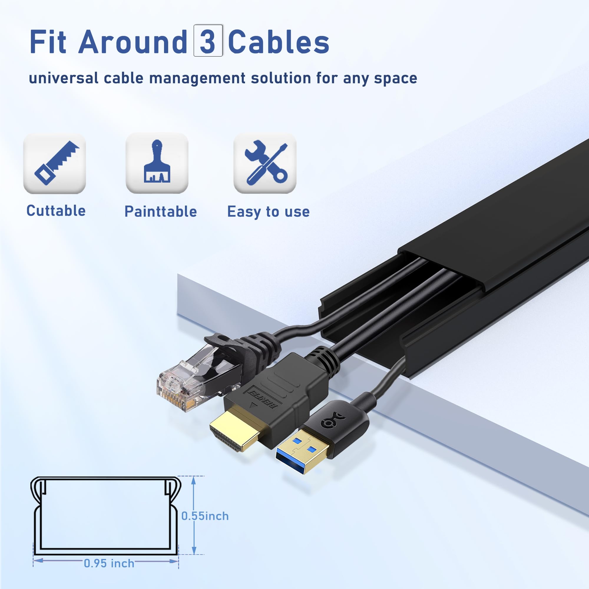 Cord Cover Raceway Kit   157'' Cable Concealer, Wire Hider For Tv Wall Mounting And Wire Management, Black