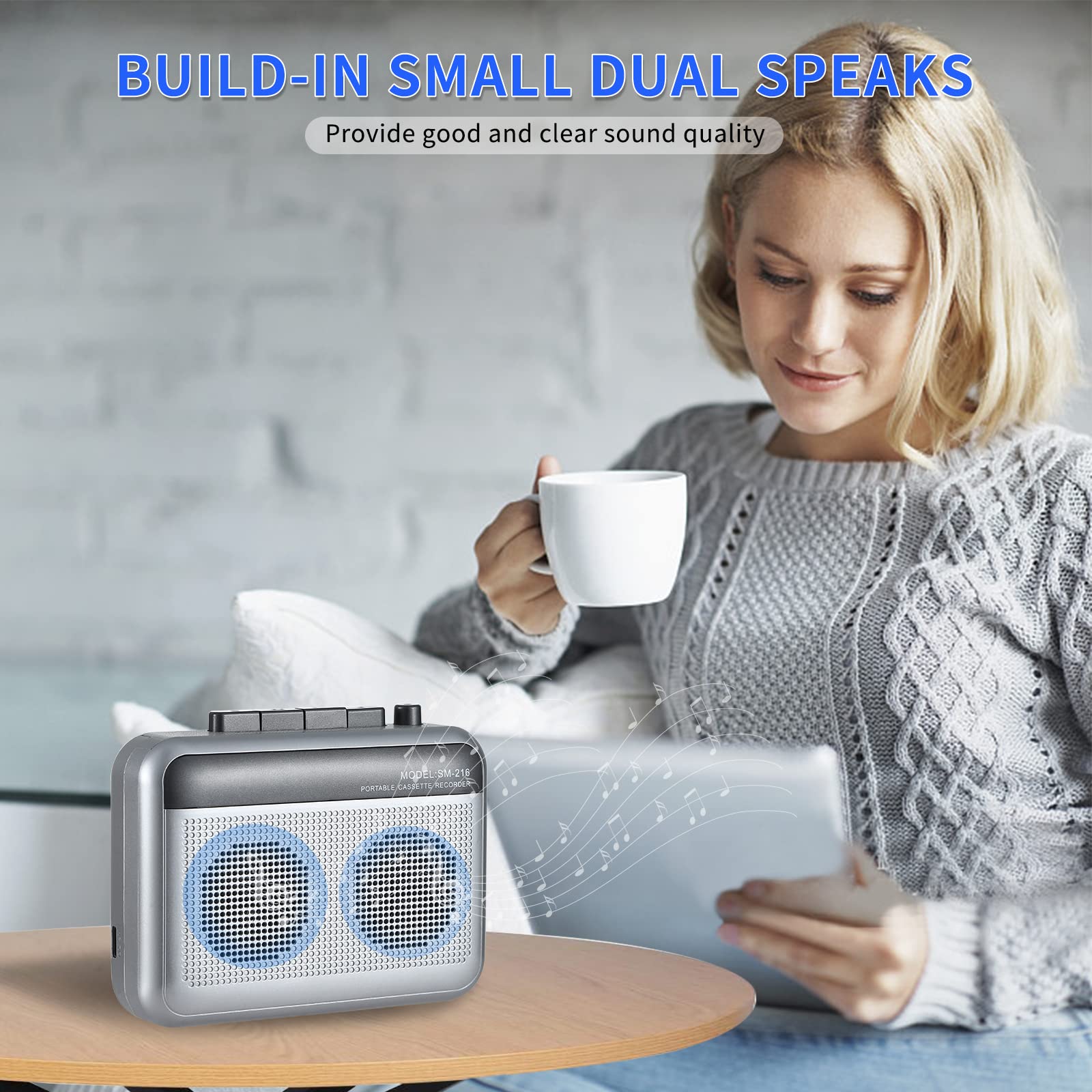 Portable Cassette Player Recorder With Bluetooth Transmitter, Walkman Cassette Tape Player With Headphone Jack, Build In Speaker