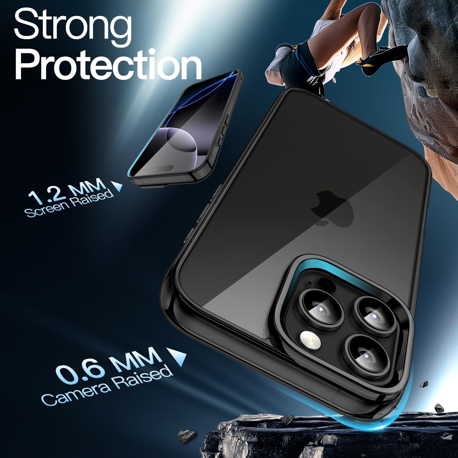 Jetech Case For Iphone 16 Pro Max 6.9 Inch, Non Yellowing Shockproof Phone Bumper Cover, Anti Scratch Clear Back (Black)