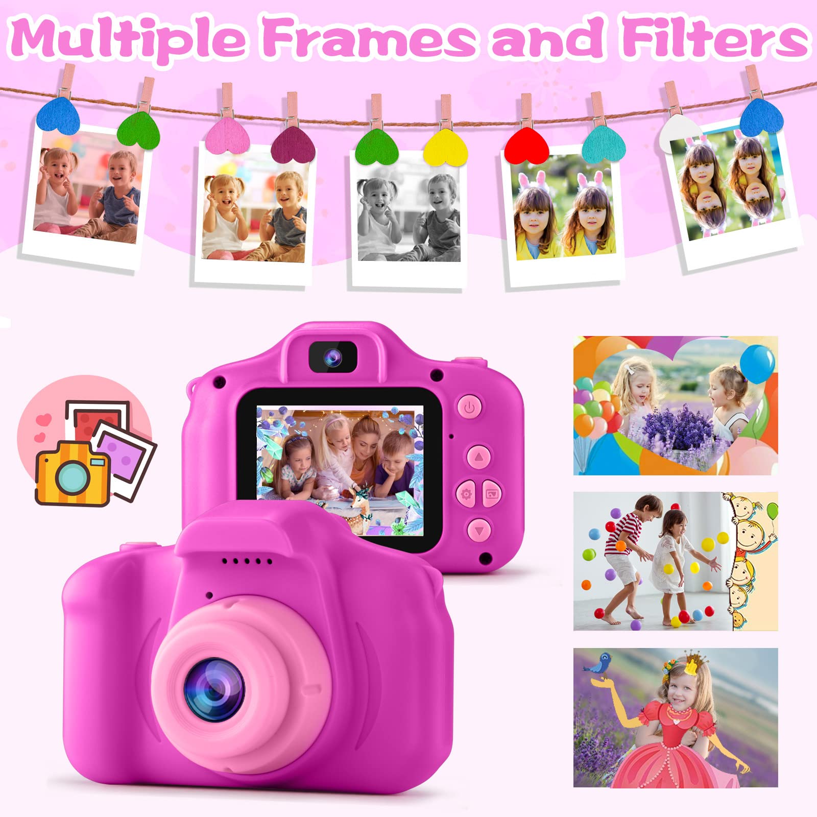 Prograce Kids Camera Girls Gift - Dual Selfie Kids Digital Camera Age 3 4 5 6 7 8 9 Year Old Children Camera Toys Christmas Birt