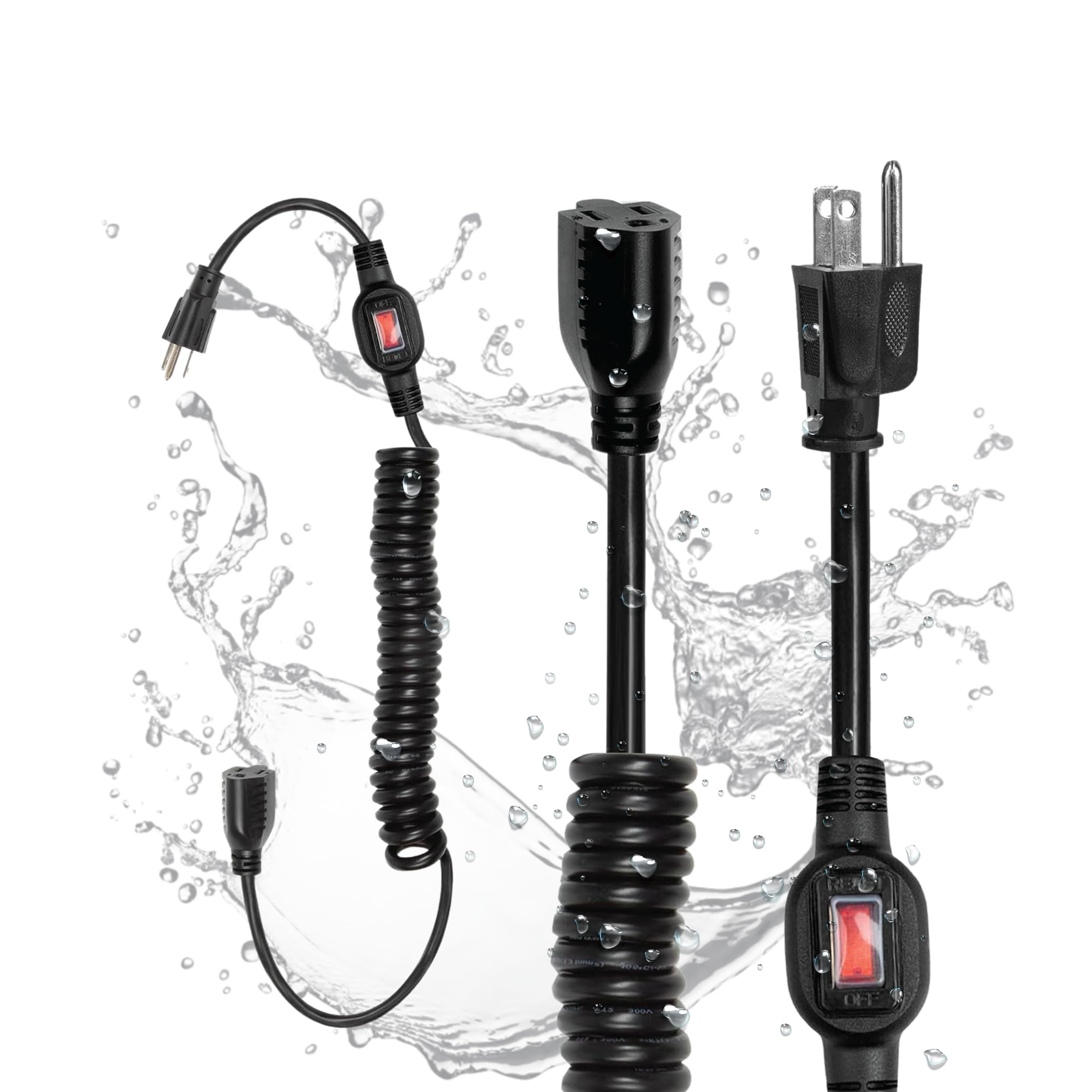 Iron Forge Cable Sjeow 25 Ft Black Outdoor Coiled Extension Cord With Inline Ip65 Waterproof Switch On/Off, 16/3 Oil Resistant &