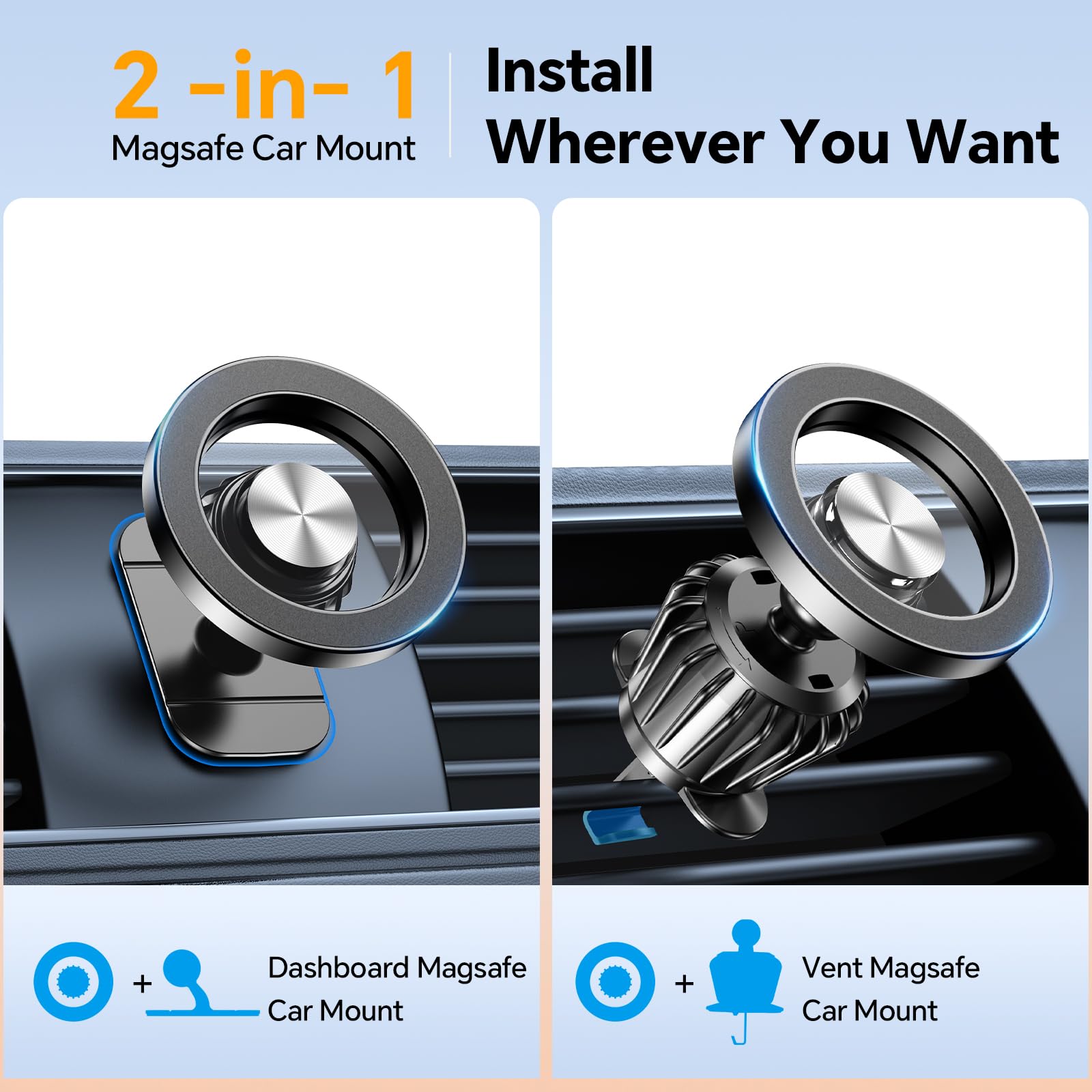 For Magsafe Car Mount?20 Strong Magnets?Magnetic Phone Holder For Car Dashboard?360 Rotation?Air Vent Car Phone Holder Mount Das