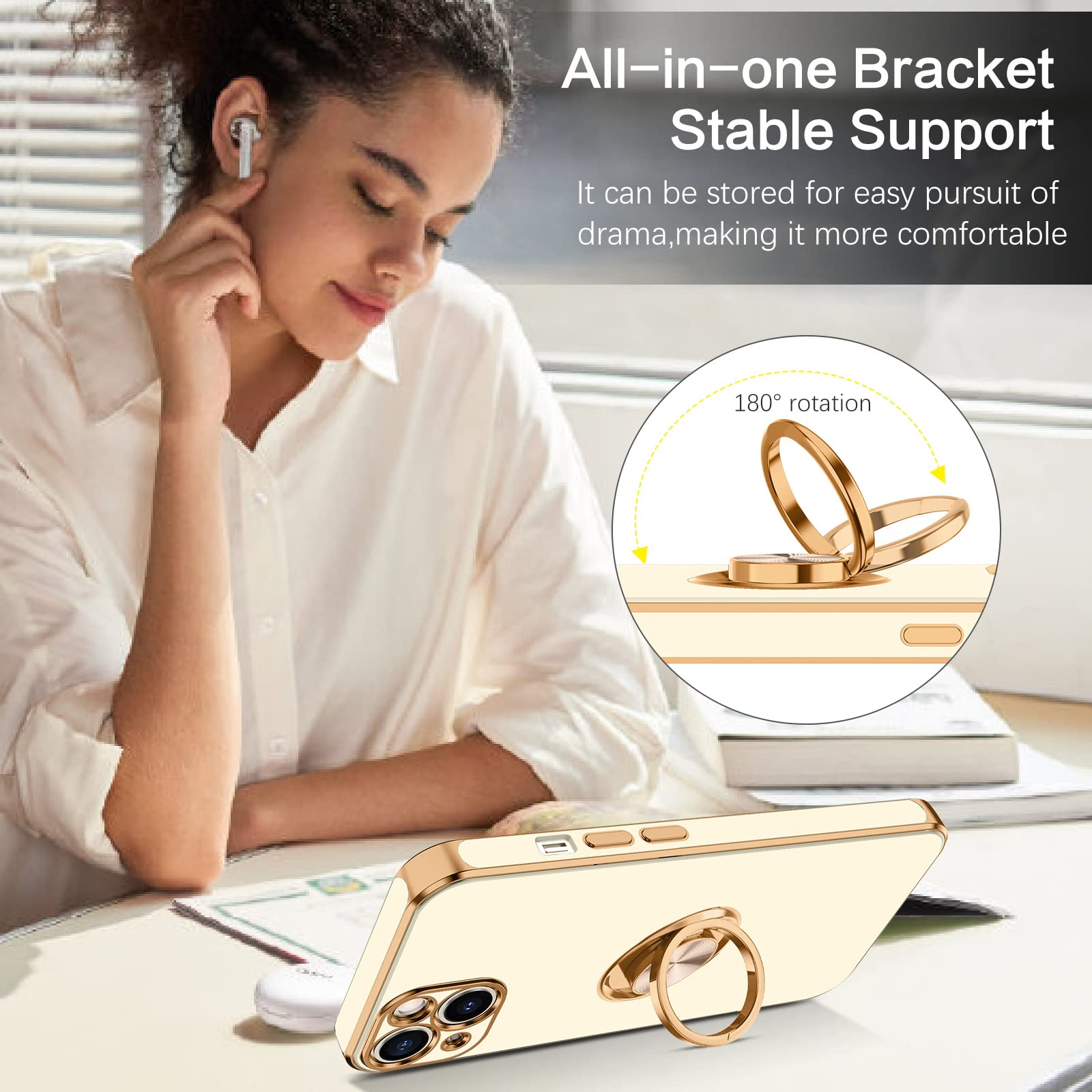 Bentoben For Iphone 13 Case, Phone Case Iphone 13, Slim Fit 360 Ring Holder Shockproof Kickstand Magnetic Car Mount Supported No