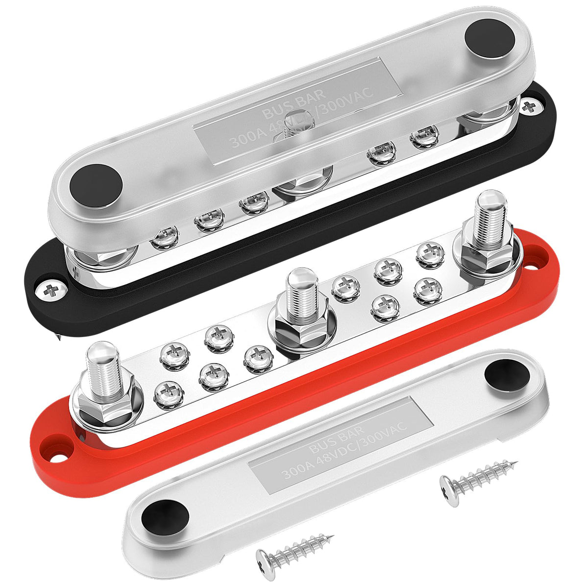 Daiertek 300A Copper Bus Bar 12V, Power Distribution Block With Cover 3 X 3/8    M10 Studs & 10 X M5 Terminal Screws For Car Mar