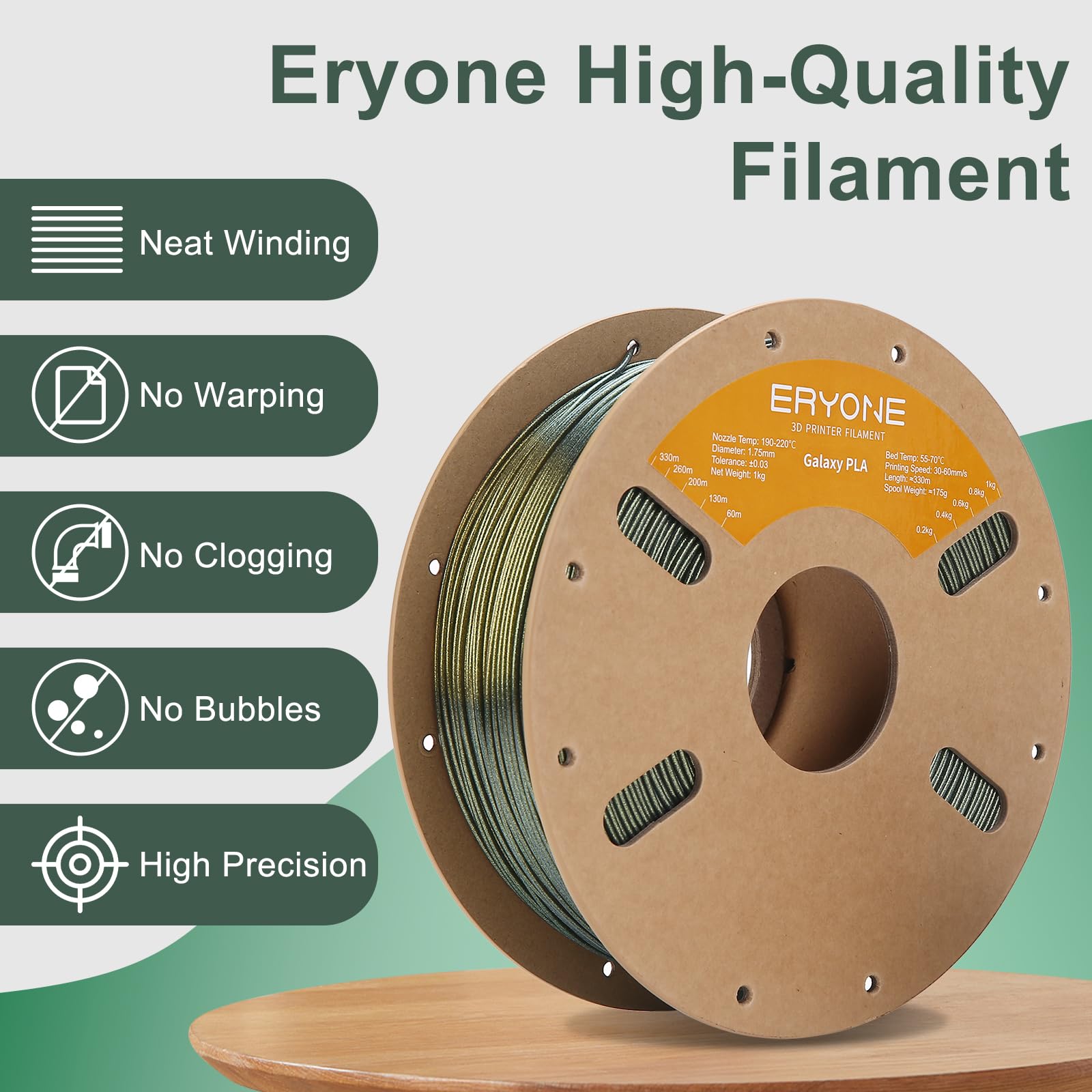 Eryone Glitter Pla Filament For 3D Printer, 1.75Mm +/ 0.03Mm, 1Kg(2.2Lbs)/Spool, Omega Nebula (Gold)