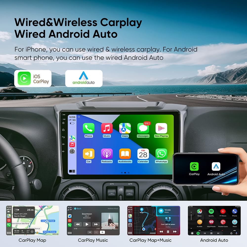 10.2 Inch Car Radio Stereo Navigation For Jeep Wrangler Jk Compass Grand Cherokee Dodge Ram Carplay Android Auto 5G Wifi 8 Core