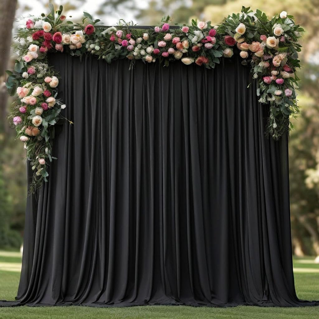 Wrinkle Free Black Backdrop Curtains For Parties, Polyester Photo Backdrop Drapes 2 Panels 5X8Ft For Weddings Birthday Photograp