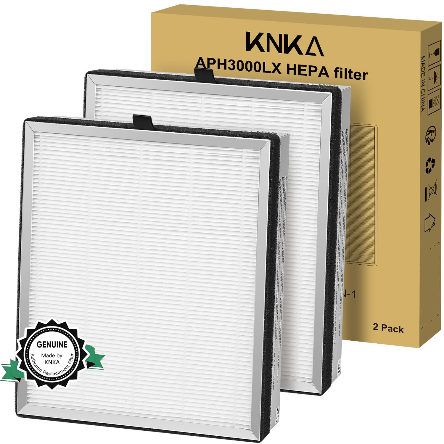 KNKA Genuine Air Purifier Replacement Filter, True HEPA Filter Compatible with APH3000 for High-Efficiency Air Filtration, Odor 