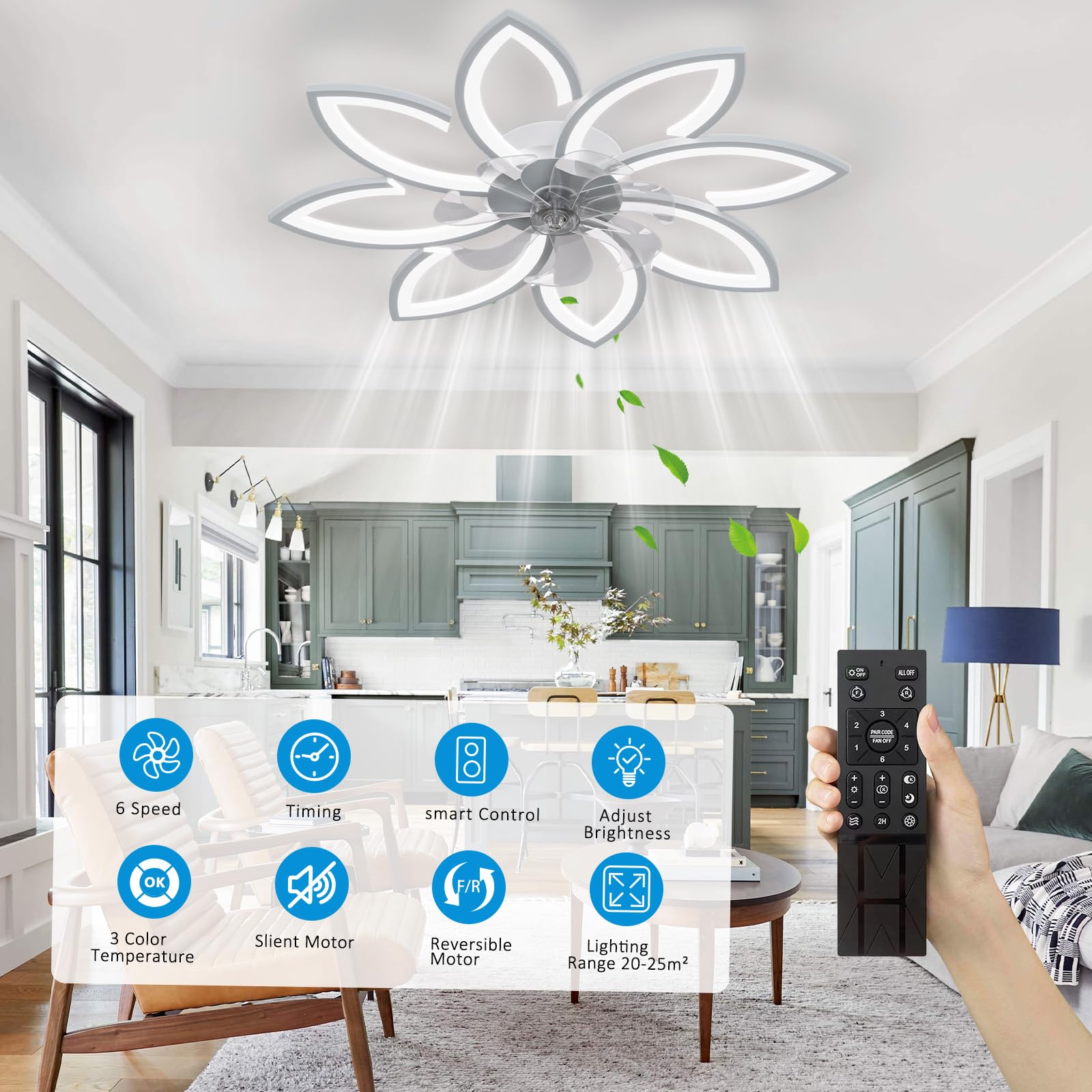 Spevch 35'' Ceiling Fans With Lights Remote, Modern Ceiling Fans With Lights, Bladeless Ceiling Fans Light, Low Profile Ceiling