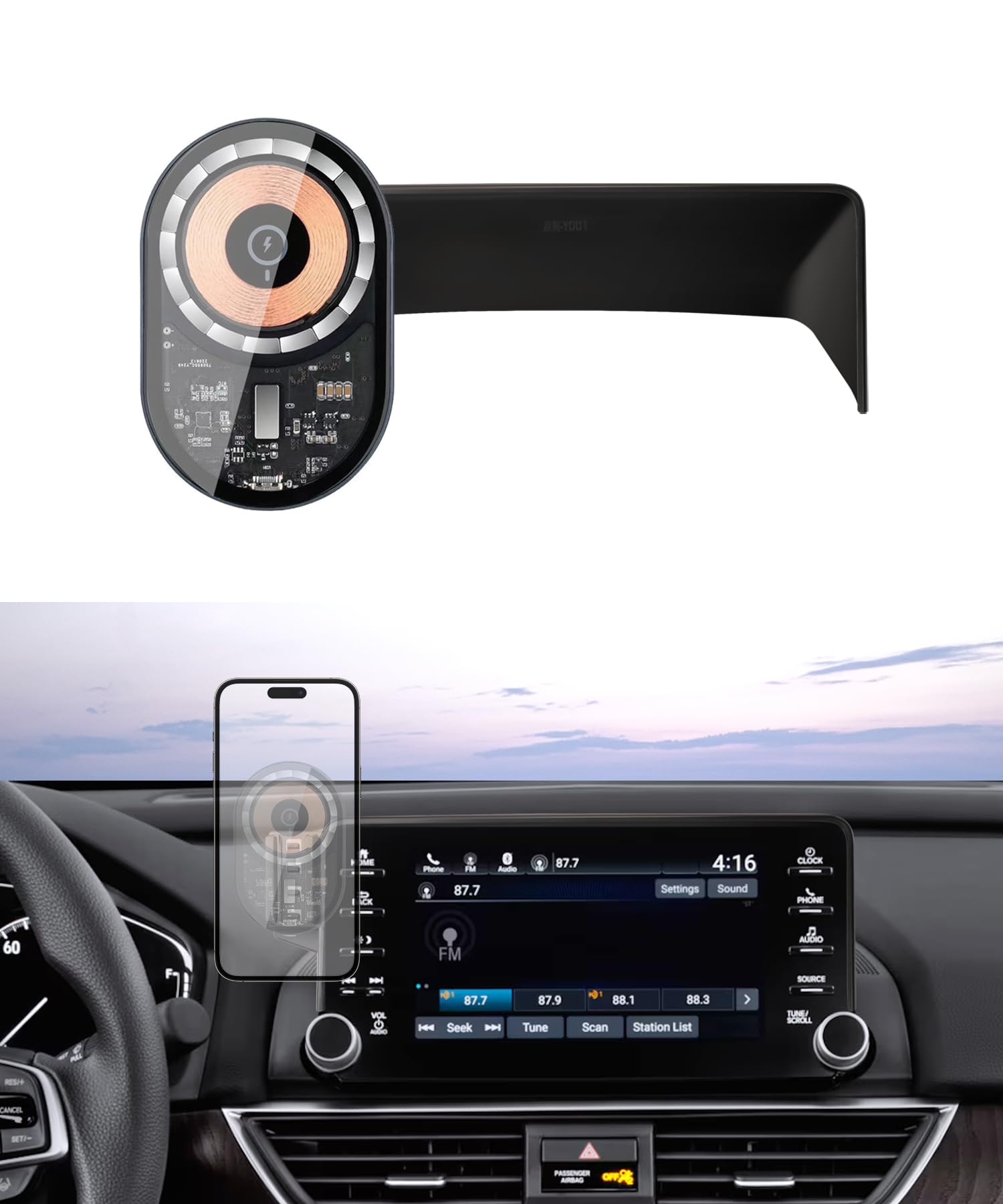 Masergogo Wireless Charging Car Phone Holder For Honda Accord 2018-2022 Accessories 8 Inch Screen Fixed Clip,360 Rotation Car Ph