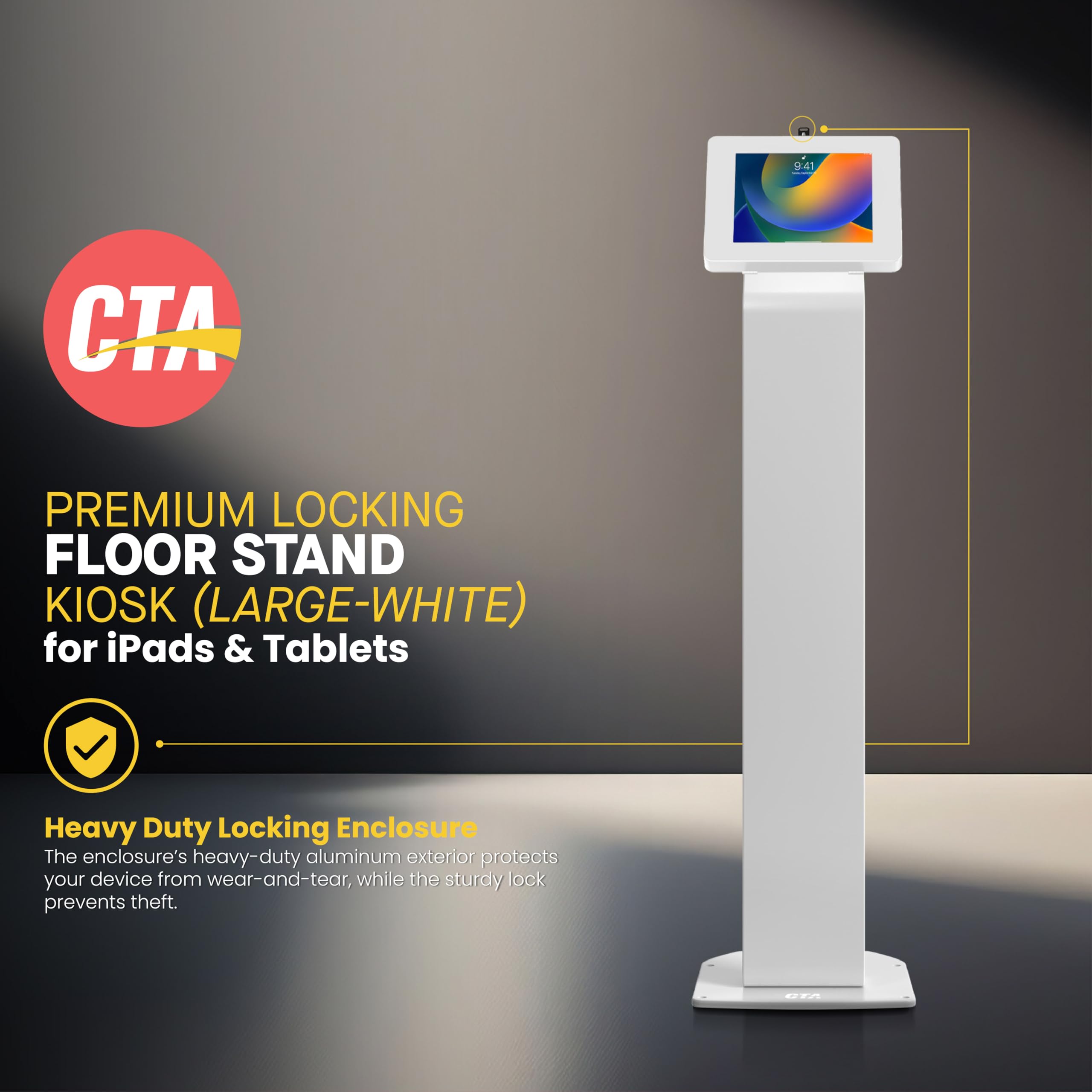 Locking Floor Stand - Cta Premium Locking Support Base Kiosk With Steel Body And Heavy-Duty Locking Enclosure With Keys For Ipad