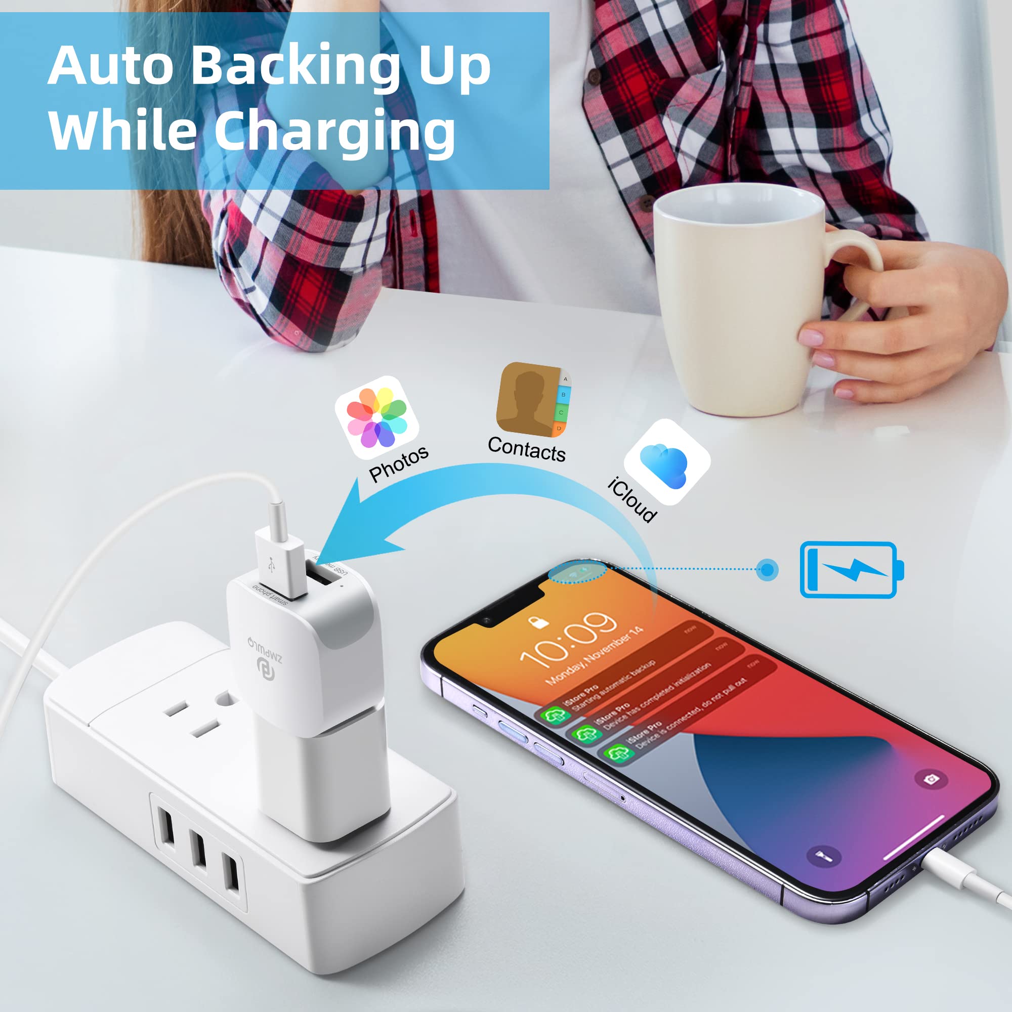 Pl Zmpwlq Auto Backup Adapter Iphone Photo Backup Storage Data Cube For Iphone Backup Device For Iphone/Ipad Photos Download Stick Usb Backup Flash Drive For Iphone/Ipad/Android (Without Microsd)