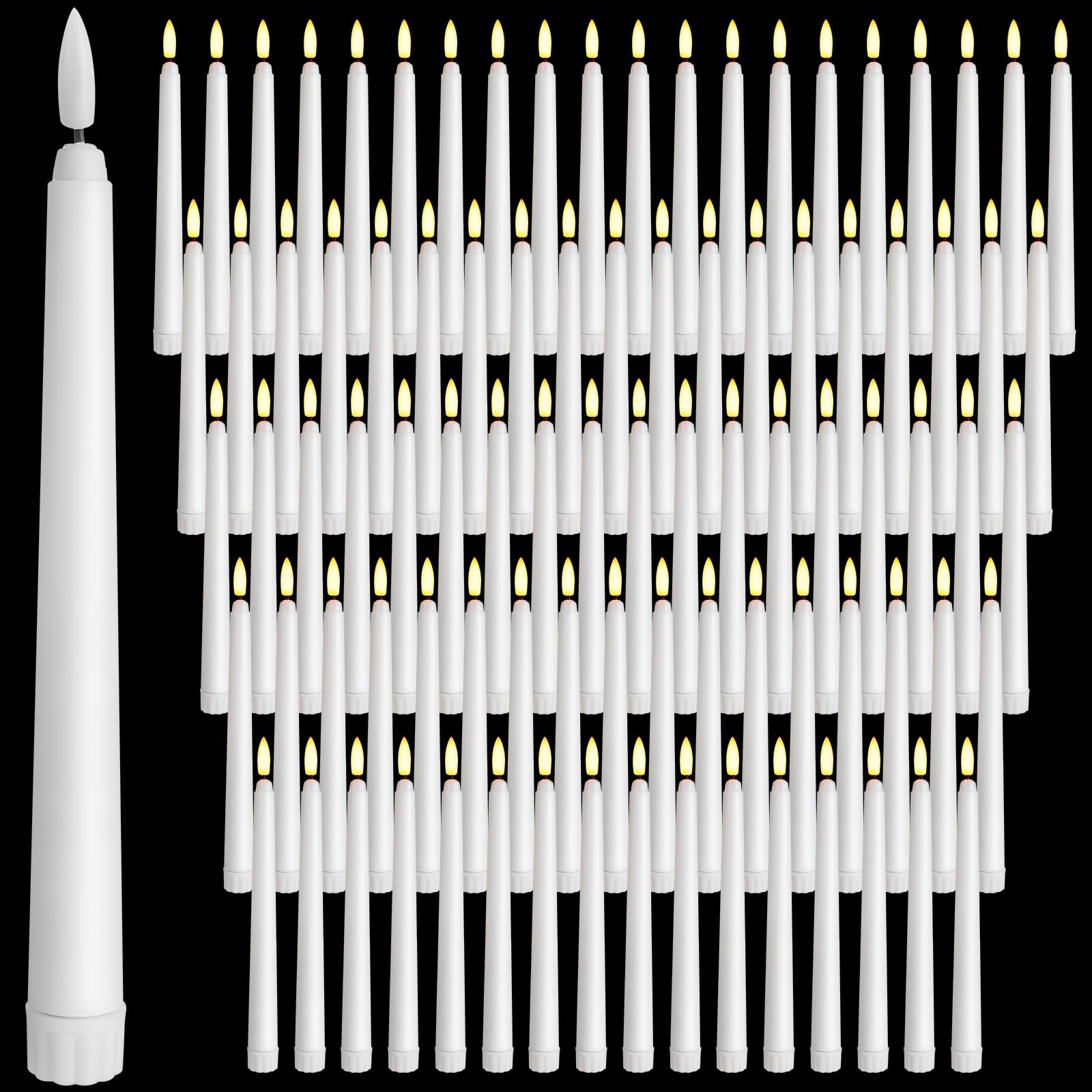 Baquler 100 Pcs 8.5 Inch Flameless Taper Candles Battery Operated Taper Candles Bulk LED Flickering White Candlesticks for Weddi