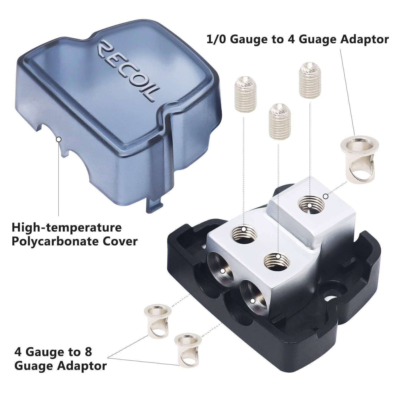 Recoil Db12 2 Way Power Distribution Block, 1 X 0/2/4 Gauge In / 2 X 4/8 Gauge Out Power Distribution Ground Distributor Block F