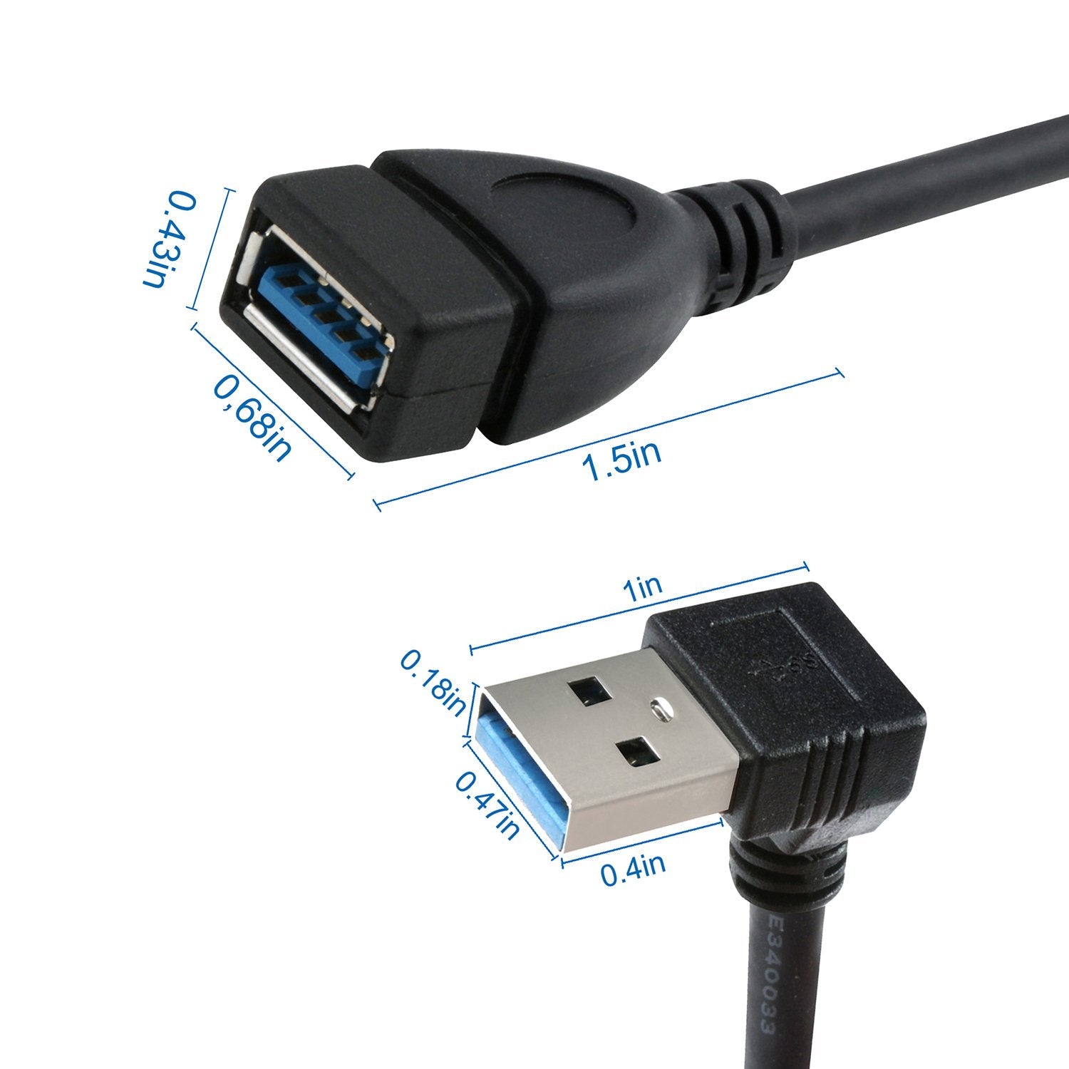 Xxone Usb 3.0 Extension Cable   Up & Down Angle   Male To Female   Pack Of 2 (Black Up Down Angle)