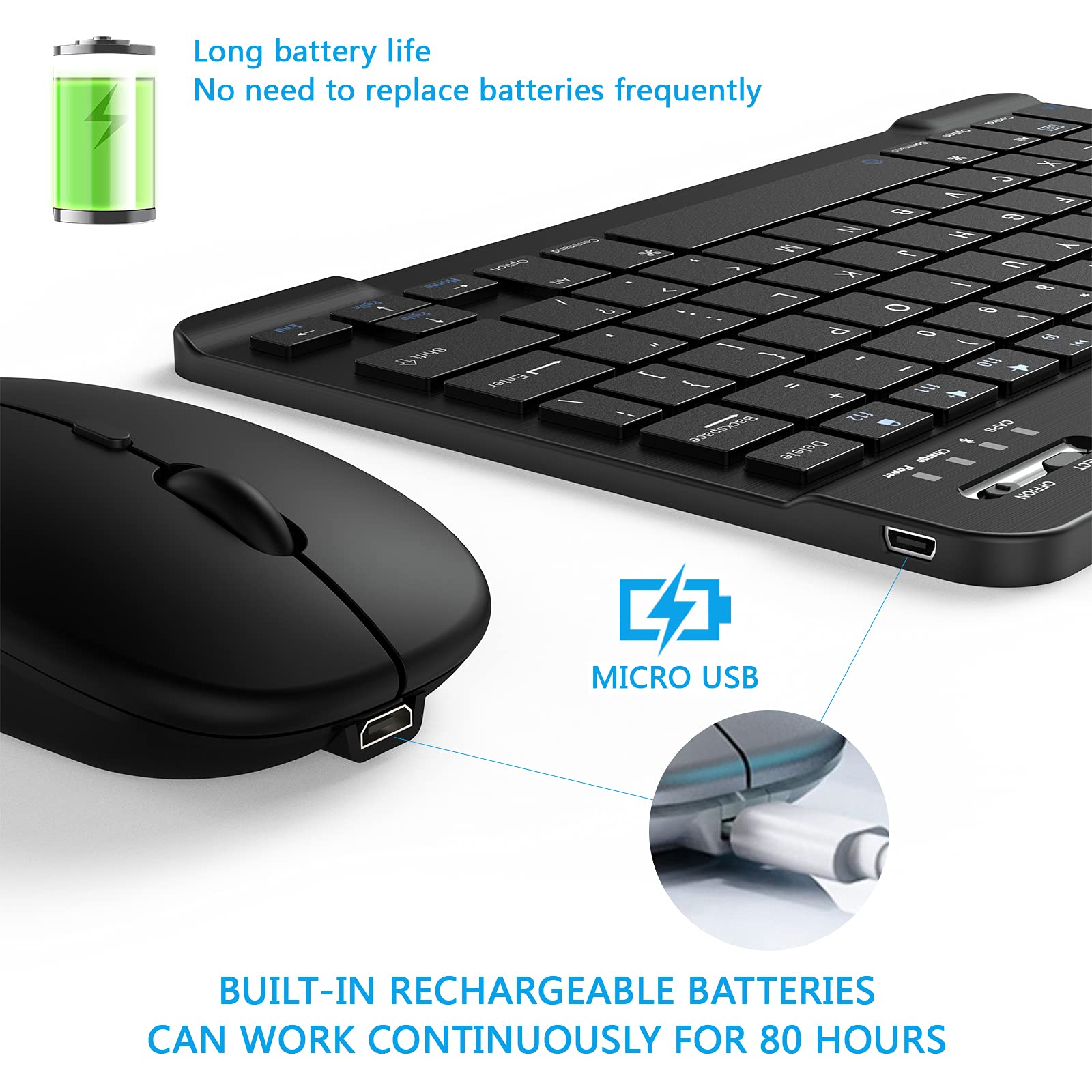 Ultra Slim Small Bluetooth Keyboard And Mouse Combo Portable Rechargeable Cordless Wireless Keyboard For Android Tablet Cell Pho