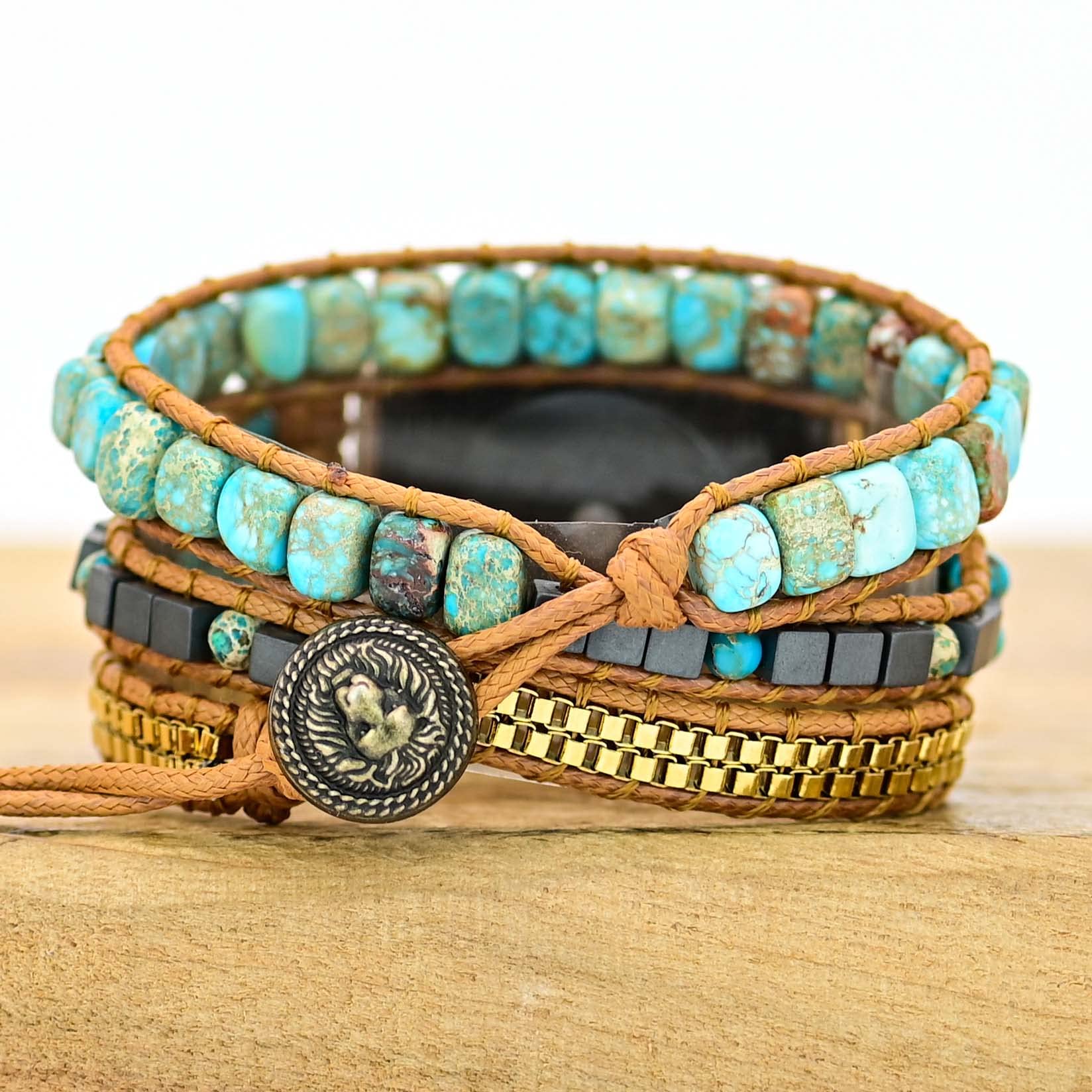 Somesame Compatible With Apple Watch Band 42Mm 44Mm 45Mm 46Mm 49Mm Women Boho Beaded Bracelets,Multilayer 3 Wraps Natural Turquoise Stone Handmade Strap For Iwatch Series 10 9 8 7 6 5 4 3 2 Se Ultra
