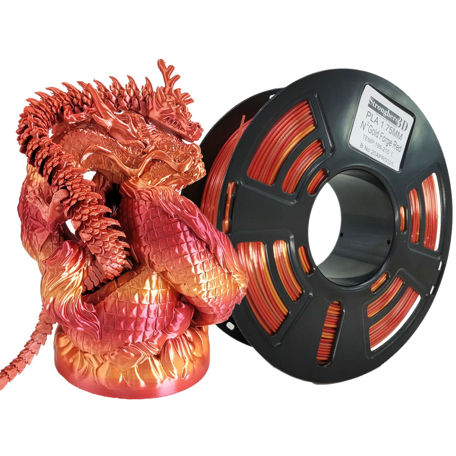 Stronghero3D Pla 3D Printer Filament 1.75Mm,Golden Fire, Silk Gold And Galaxy Red Appear At Intervals,1Kg(2.2Lbs) Accuracy +/ 0.