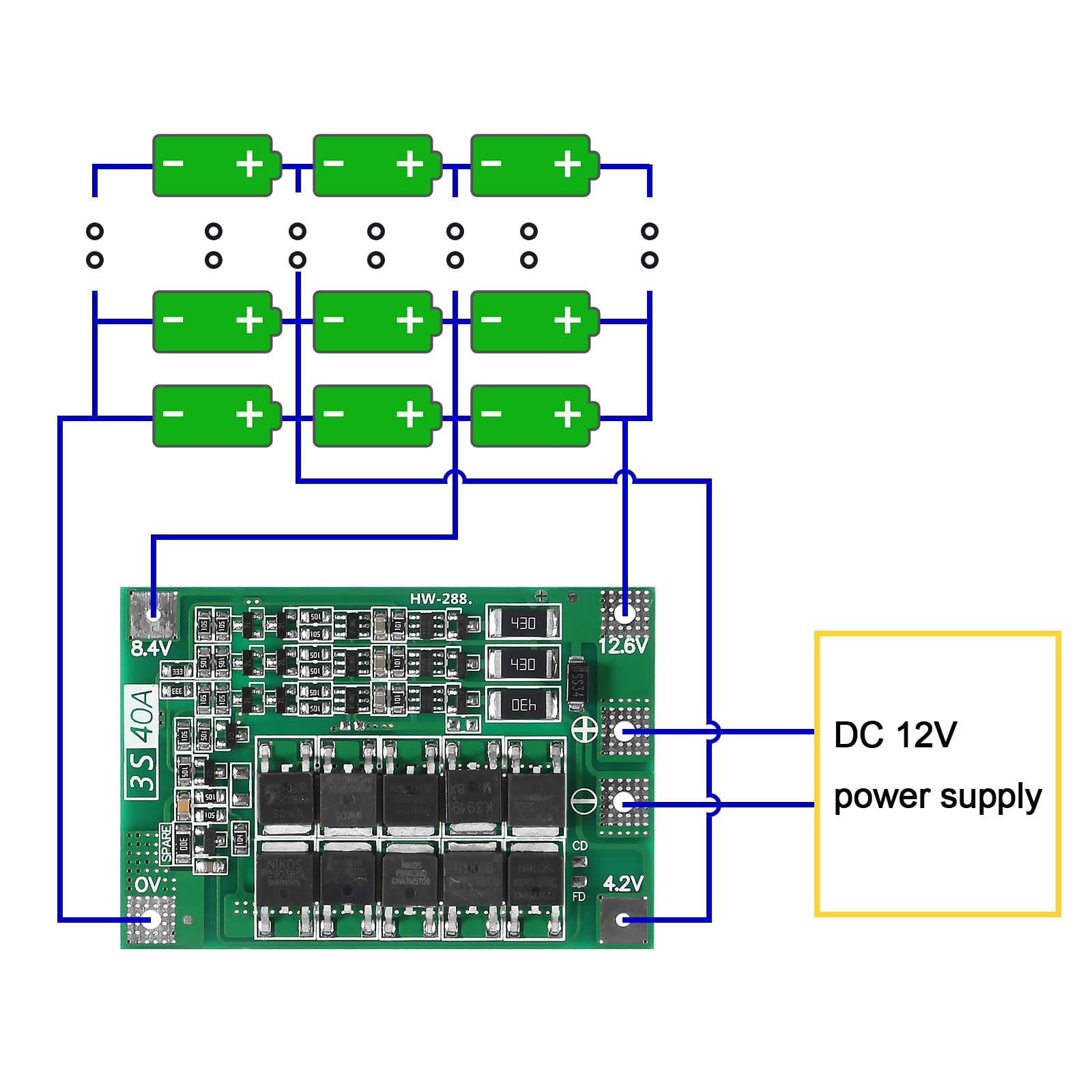 Qccan 3S 40A 12.6V Li Ion Lithium Battery Protection Board Pcb Bms Charger Protection Circuit For Drill Motor (3S 40A)