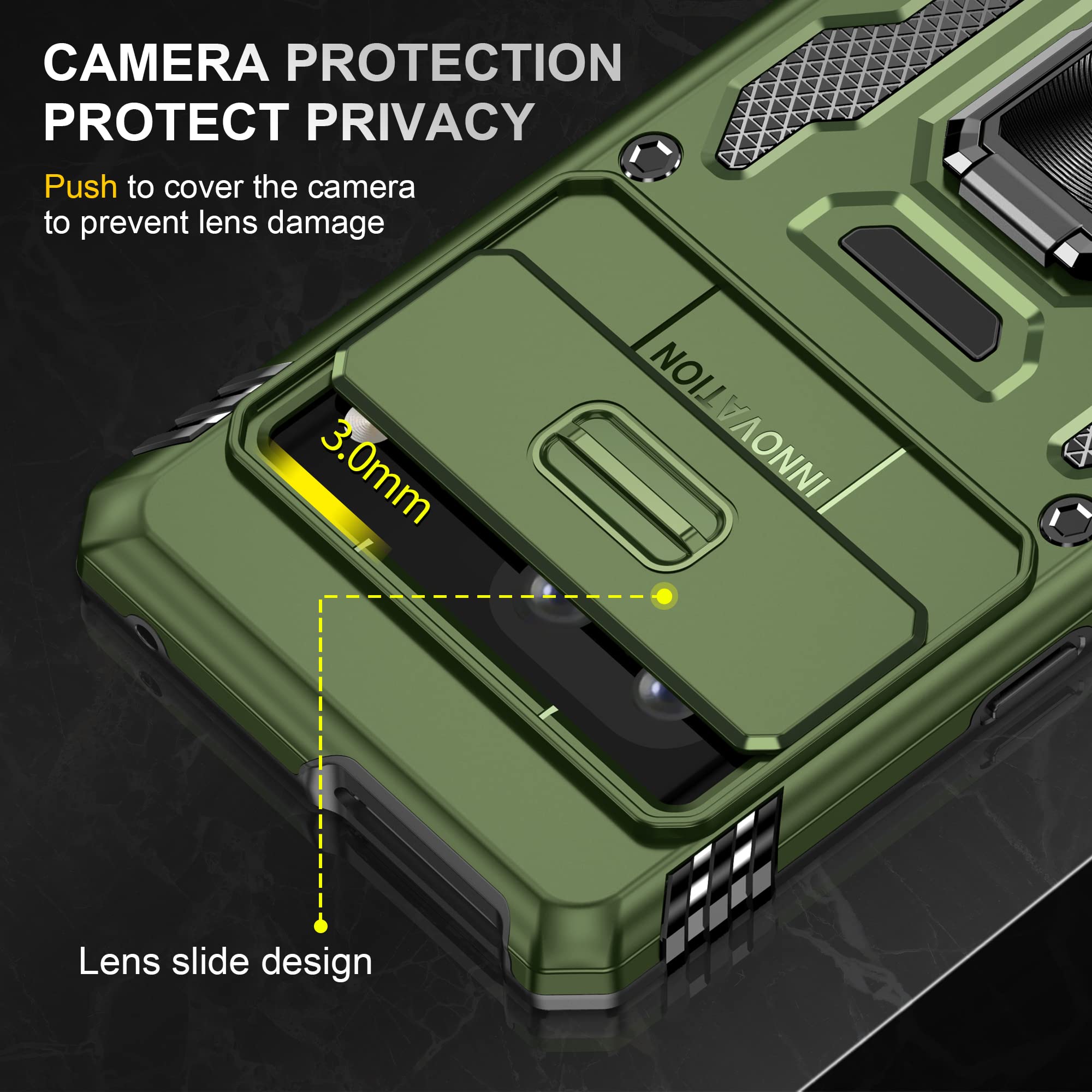 ZMPHG Pixel 7 5G Shockproof Case with Ring Kickstand Camera Cover TPU PC Olive Green