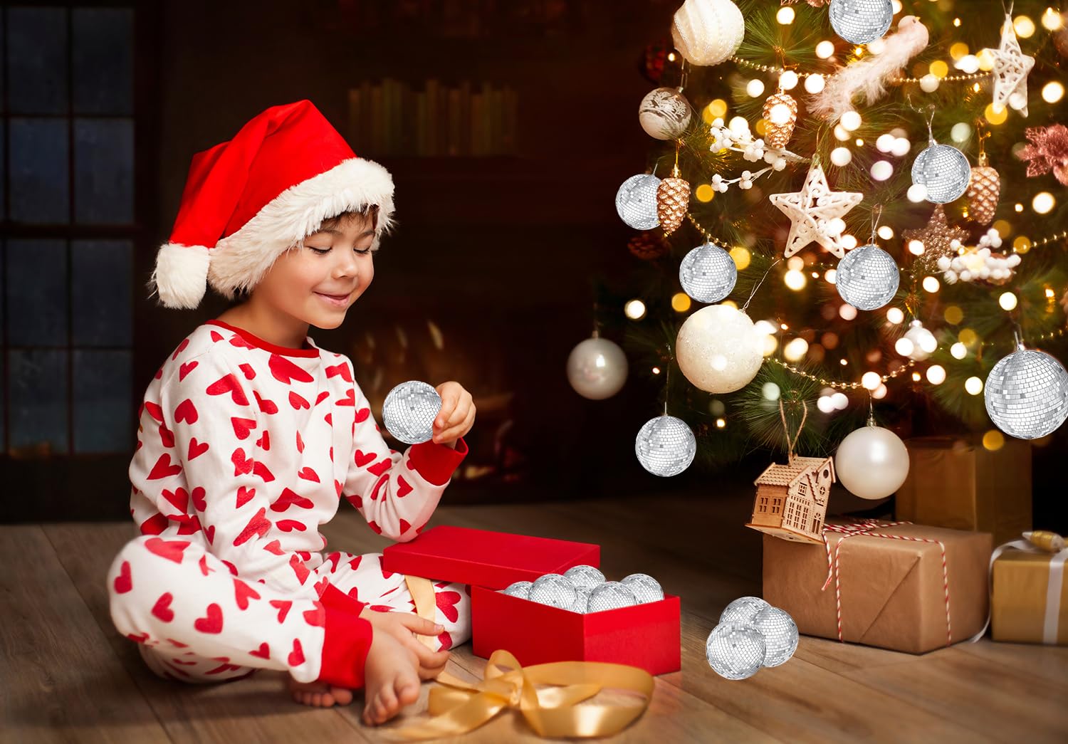 The Dreidel Company Mirror Disco Ball 2'' Inch Silver Hanging Ball With Attached String For Hanging, Reflects Light, Party Favor