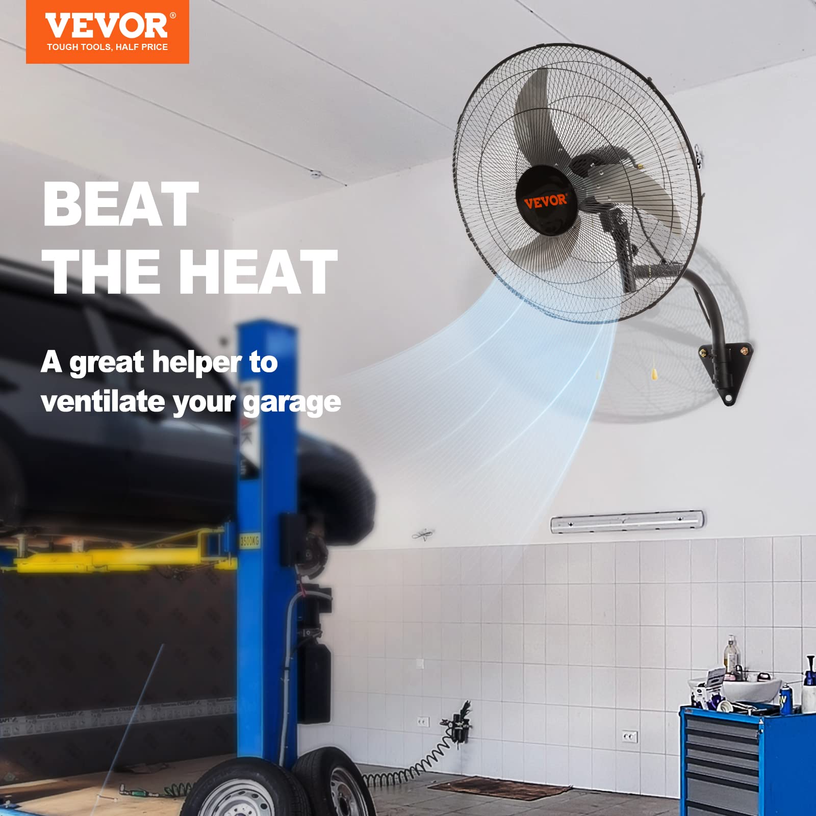 Vevor 20 Inch Wall Mount Fan Oscillating, 3 Speed High Velocity Max. 4650 Cfm Industrial Wall Fan For Indoor, Commercial, Reside