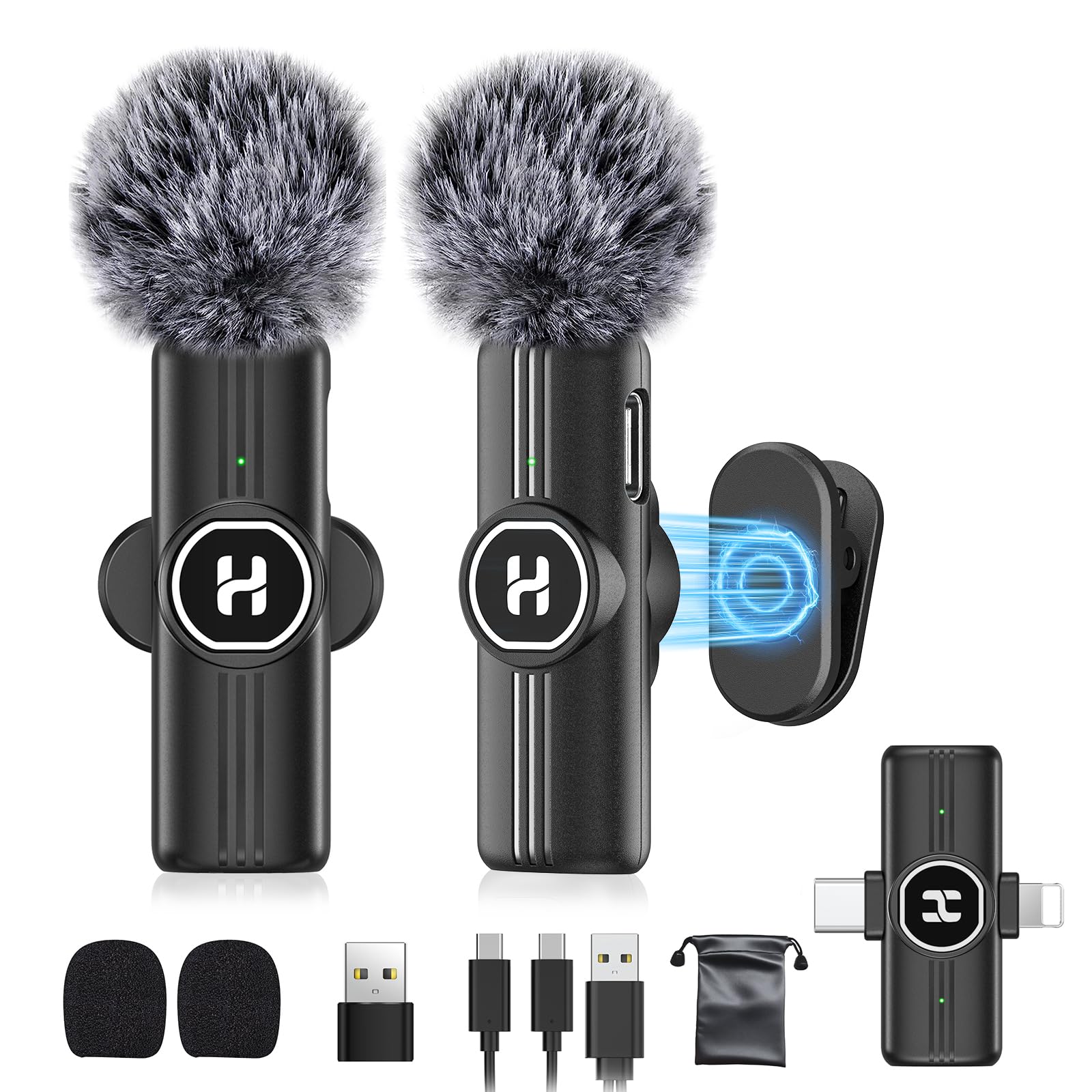 HEHOTTC Mini Wireless Lavalier Microphone for iPhone, iPad, Android Phone - Noise Reduction Lapel USB C Bluetooth Mic for Record