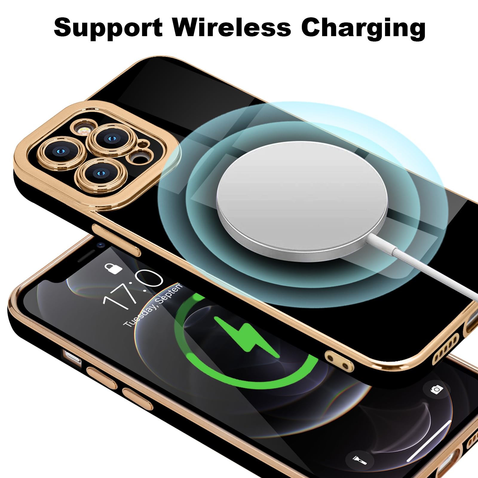 Lafunda Designed For Iphone 12 Pro Max Case, Luxury Plating Case For Women Girls Cute Golden Edge Shockproof Tpu Bumper Cover Wi