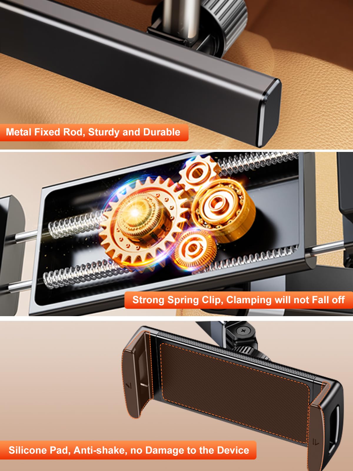 Nediea Headrest Tablet Holder, Car Headrest Tablet Stand, Extension Arm Car Back Seat Mount Tablet Holder For Kids, Compitible With 4.7 12.9' Tablet Ipad Pro, Air, Mini, Galaxy, Fire