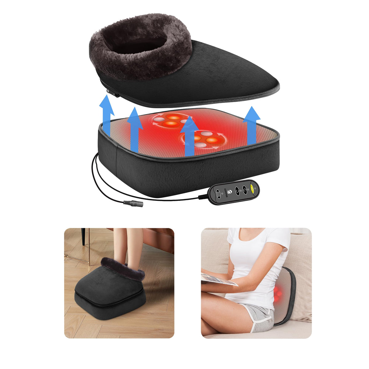Comfier Foot Warmer Massager,Gifts For Women,Men,Shiatsu Foot Massager With Heat, Electric Heating Pad For Back Feet,Back Massag