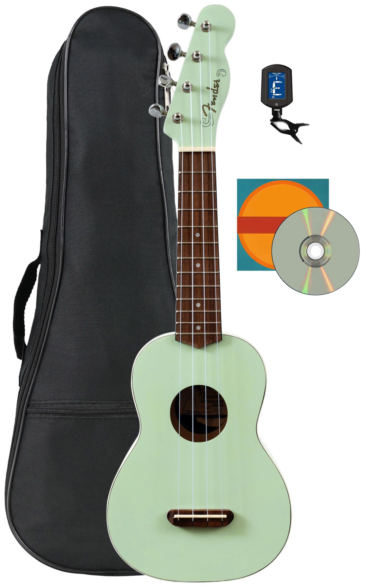 Fender Venice Soprano Ukulele   Surf Green Bundle With Gig Bag, Tuner, And Austin Bazaar Instructional Dvd
