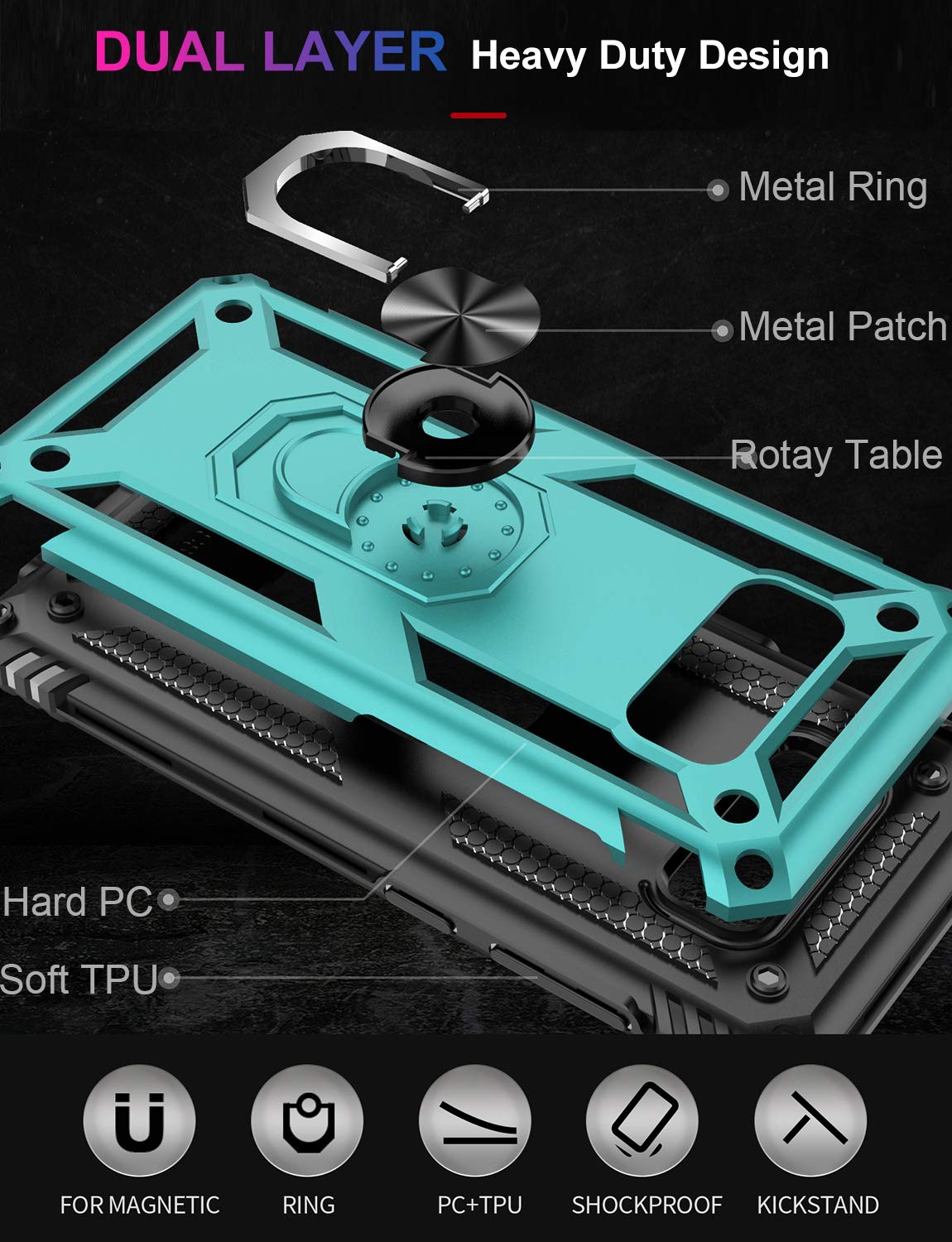 Lumarke For Galaxy S8 Case,Pass 16Ft. Drop Tested With Magnetic Ring Kickstand Compatible With Car Mount Holder,Military Grade P