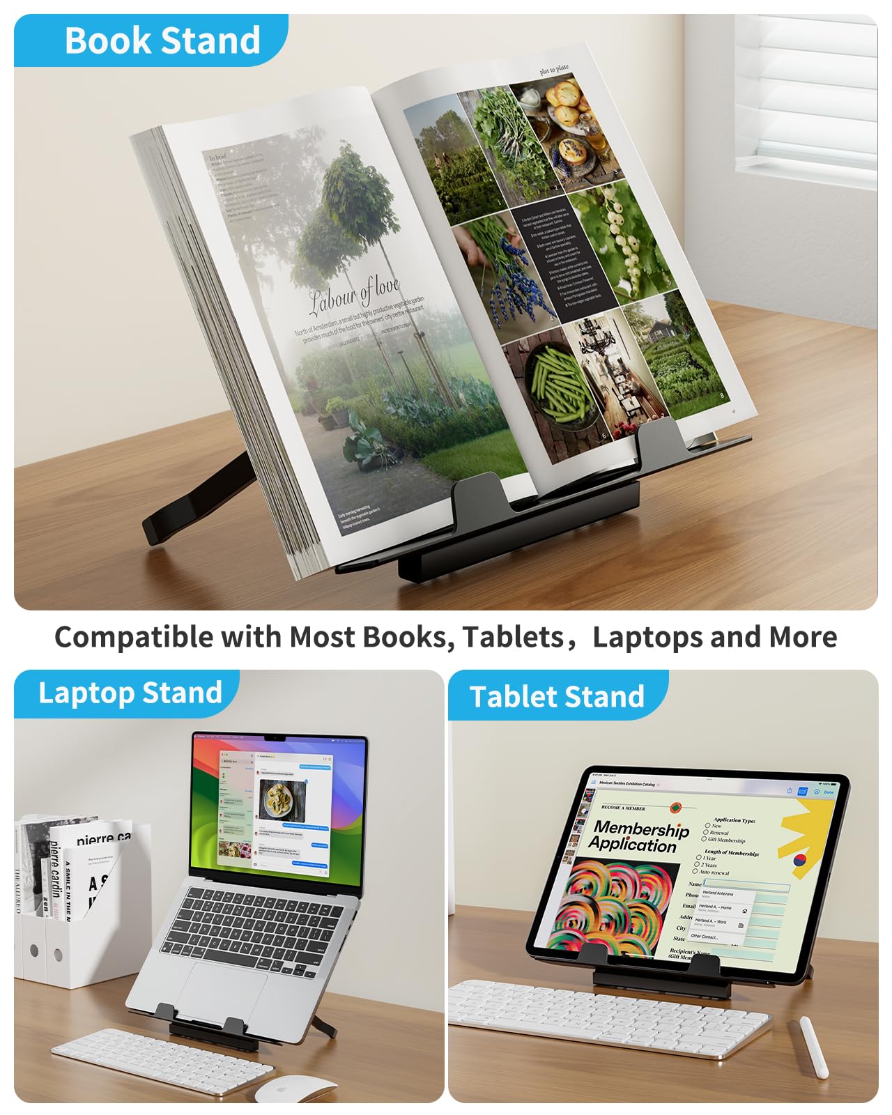 Laptop Table With Led Desk Light, Saiji Laptop Stand For Bed, Height Adjustments Bed Desk With Book Stand For Reading Writing Dr