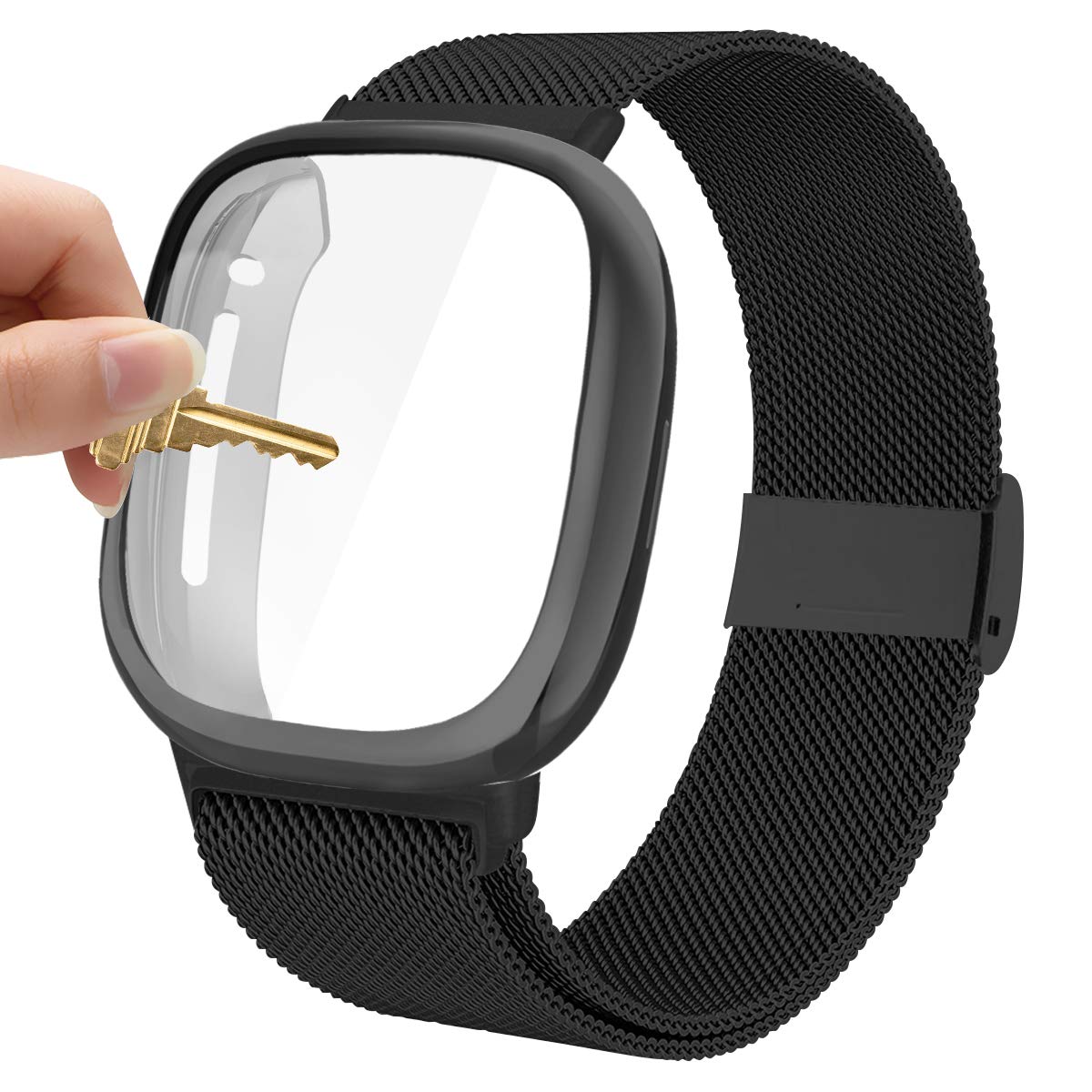 Maxjoy Compatible With Fitbit Sense/Versa 3 Bands, Versa3 Stainless Steel Metal Band Mesh Replacement Bracelet Wristband With Pr