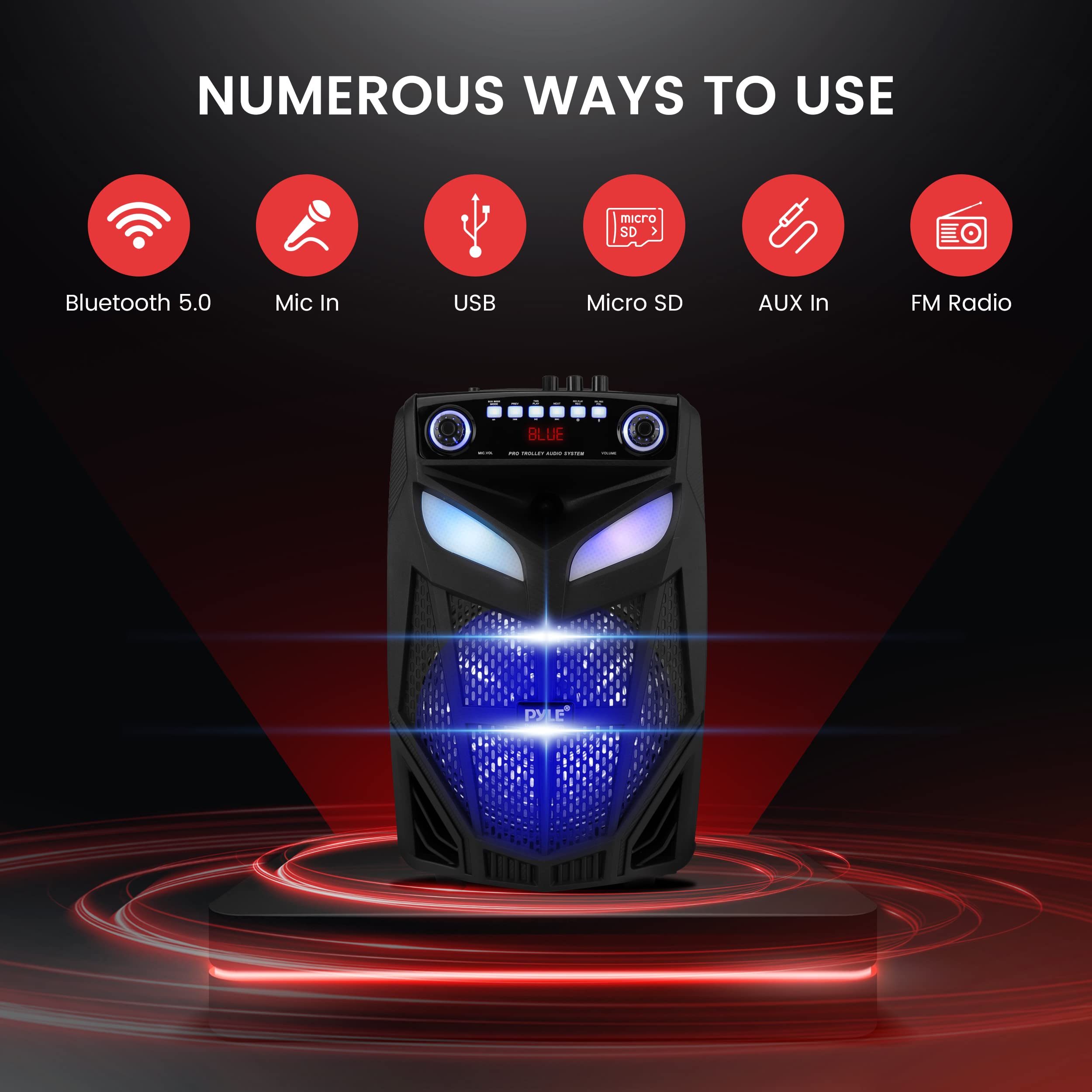 Pyle Portable Bluetooth Pa Speaker System-600W 10    Indoor/Outdoor Bt Speaker-Includes 2 Wireless Microphones, Party Lights, Us